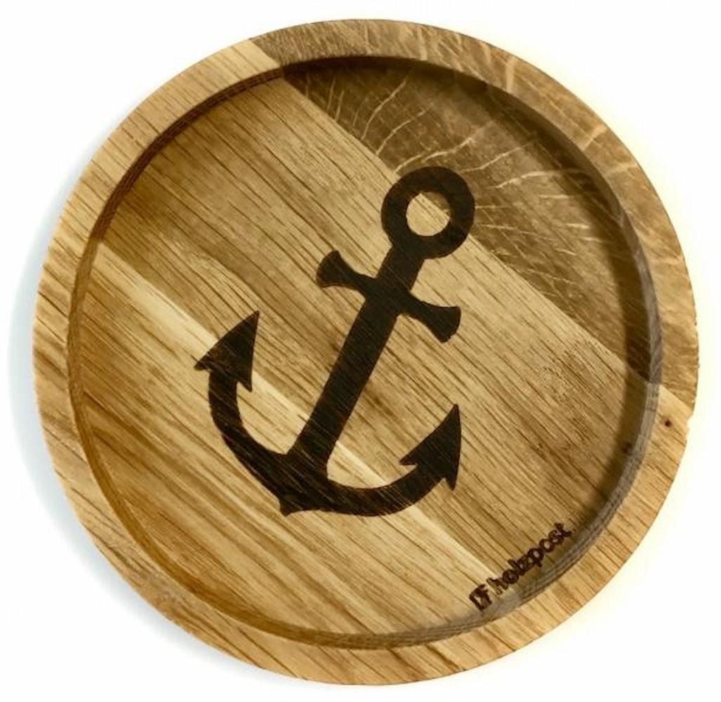 holzpost GmbH Getränkeuntersetzer Anker, 1-tlg., massives Eichenholz, Runde Einkerbung