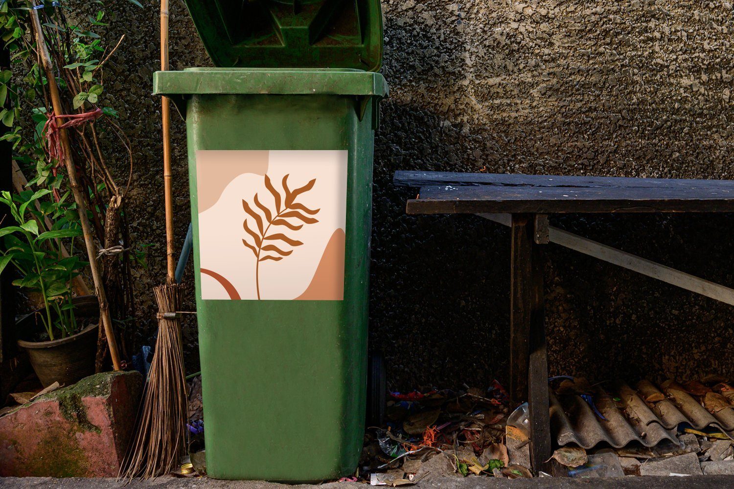 Flecken St), Pflanze Wandsticker Mülltonne, MuchoWow Abfalbehälter Sticker, - Mülleimer-aufkleber, Sommer - Container, (1