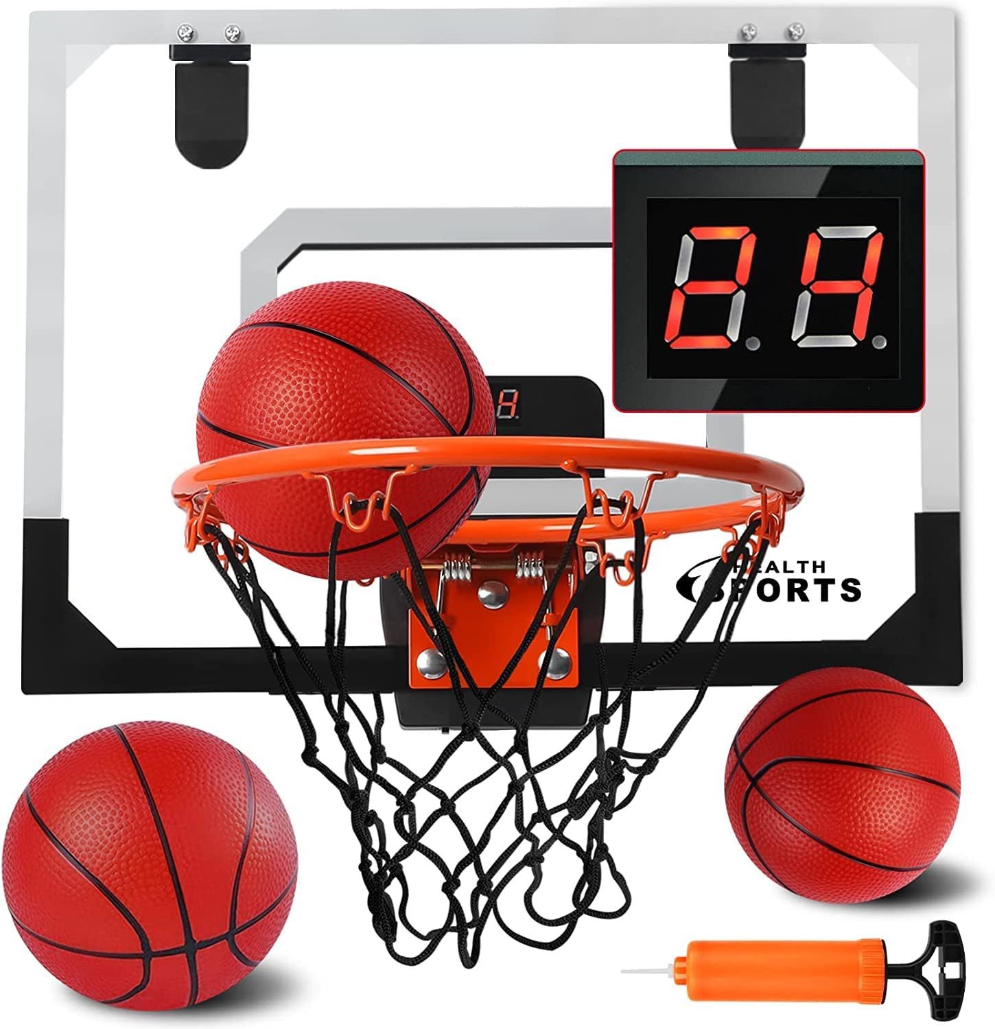 Novzep Basketballkorb,mit 3 Ball—Mini Hoop mit Elektronische Anzeigetafel-Wandmontage