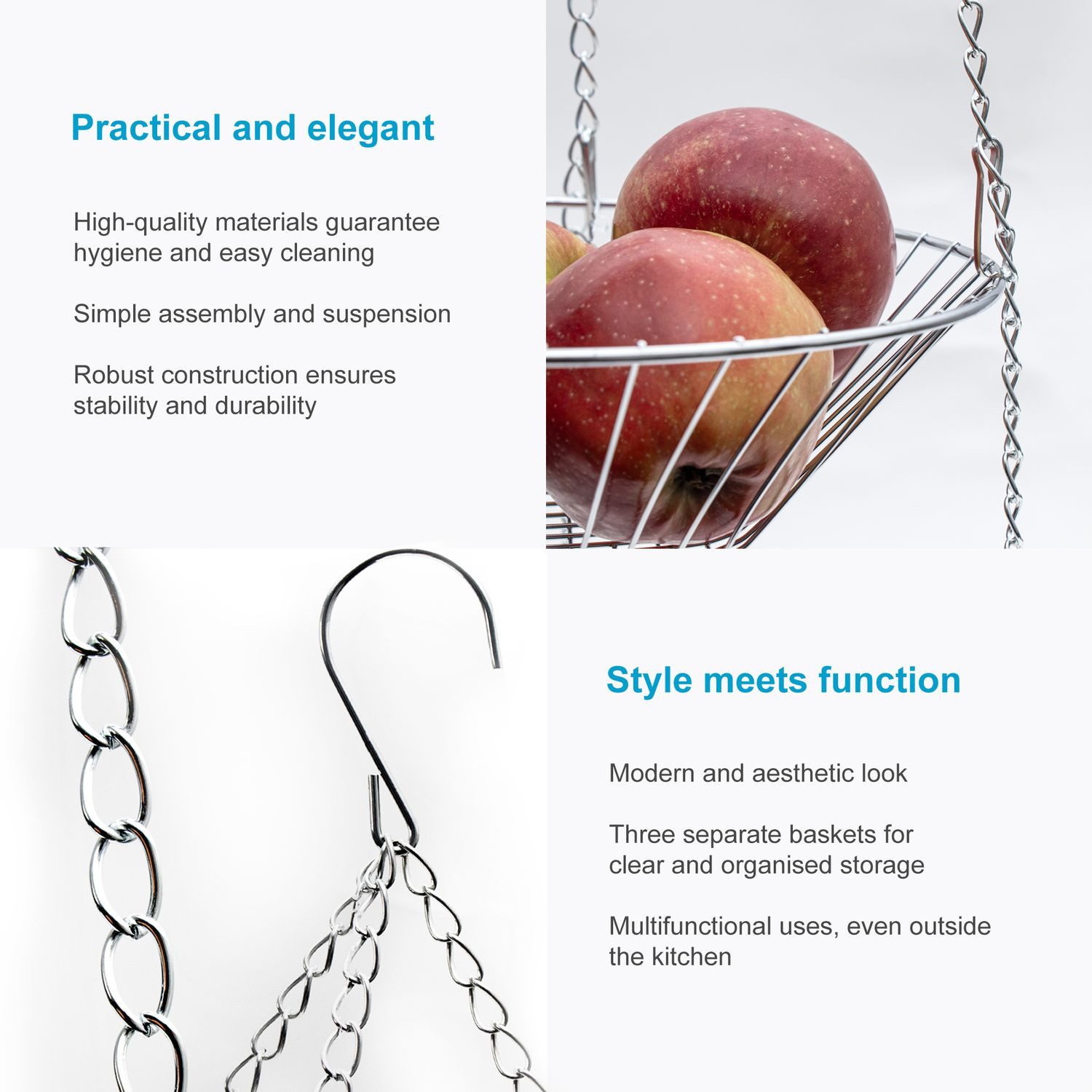 Intirilife Hängekorb (1 St), Küchenampel Obstkorb Hängekorb für Obst, Gemüse 3 Stockwerke Aufhängen