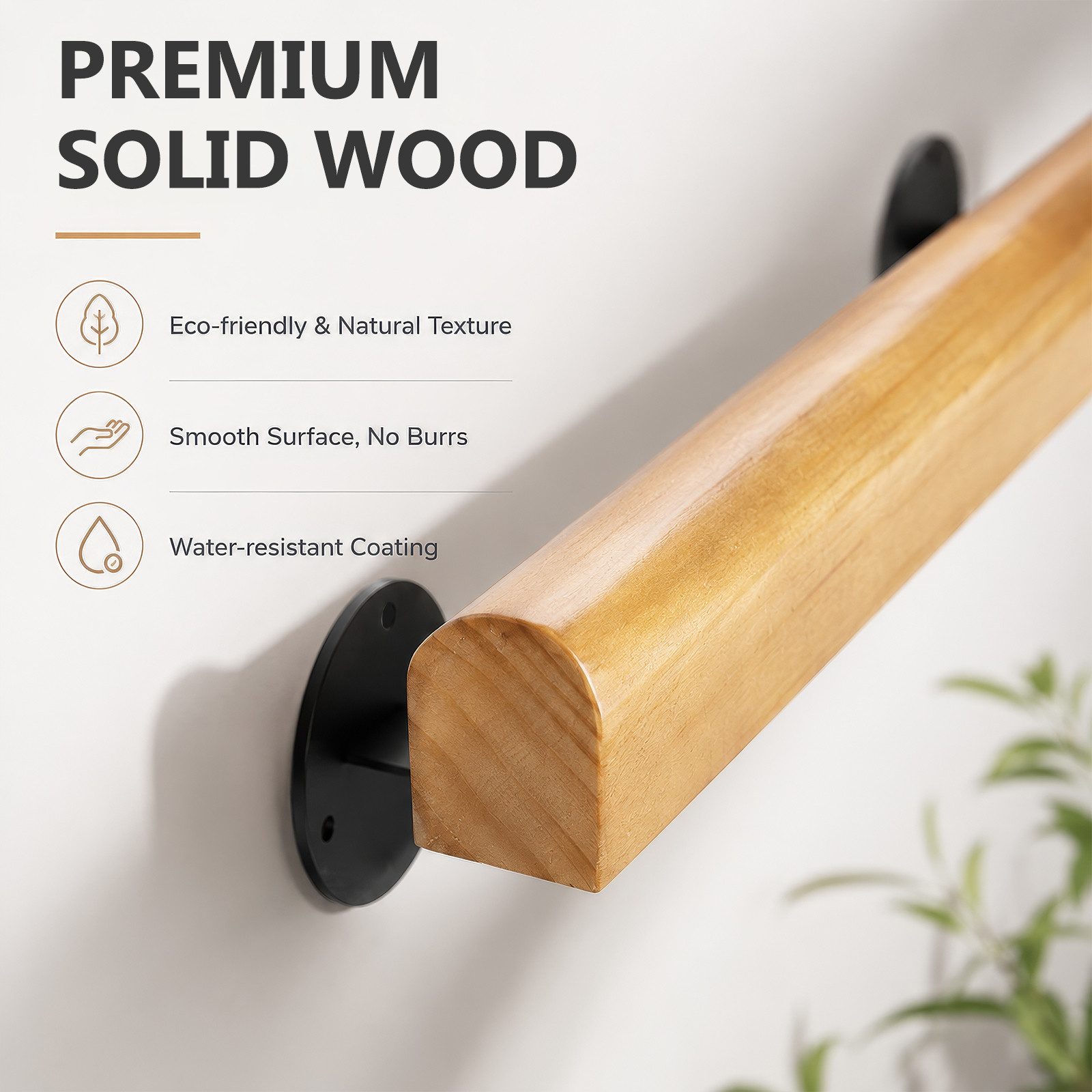 BlingBin Handlauf Treppengeländer Geländer Treppenhandläufe aus Holz 50/80/120cm, 50 cm Gesamtlänge, (1 Stück, 1 St., 50cm), Rutschfester Holzhandlauf Treppengeländer für Treppen Balkon