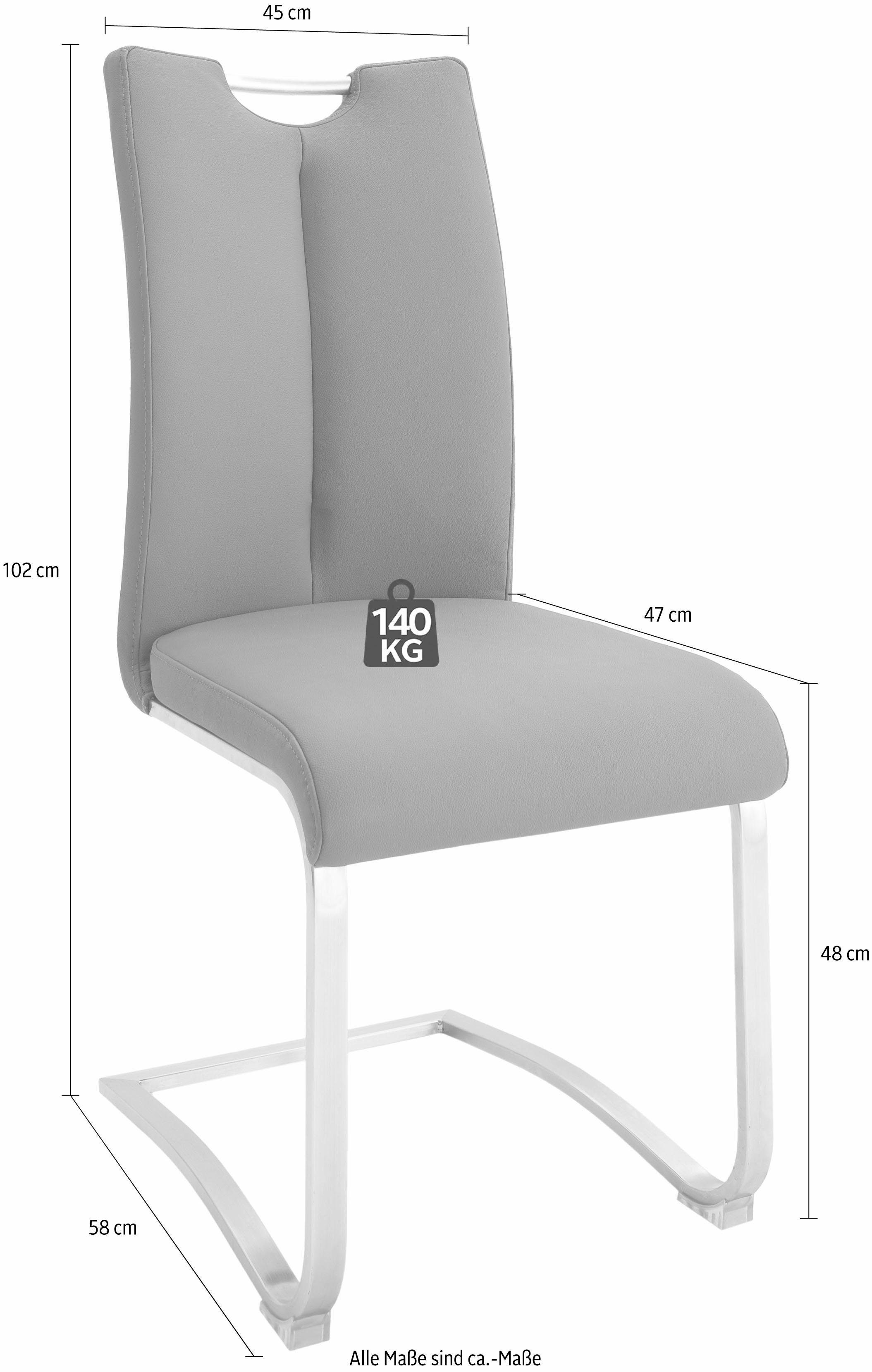belastbar bis MCA | Grau/Edelstahl mit 2 Echtlederbezug, Kg St), Freischwinger (Set, Grau Artos furniture Stuhl 140