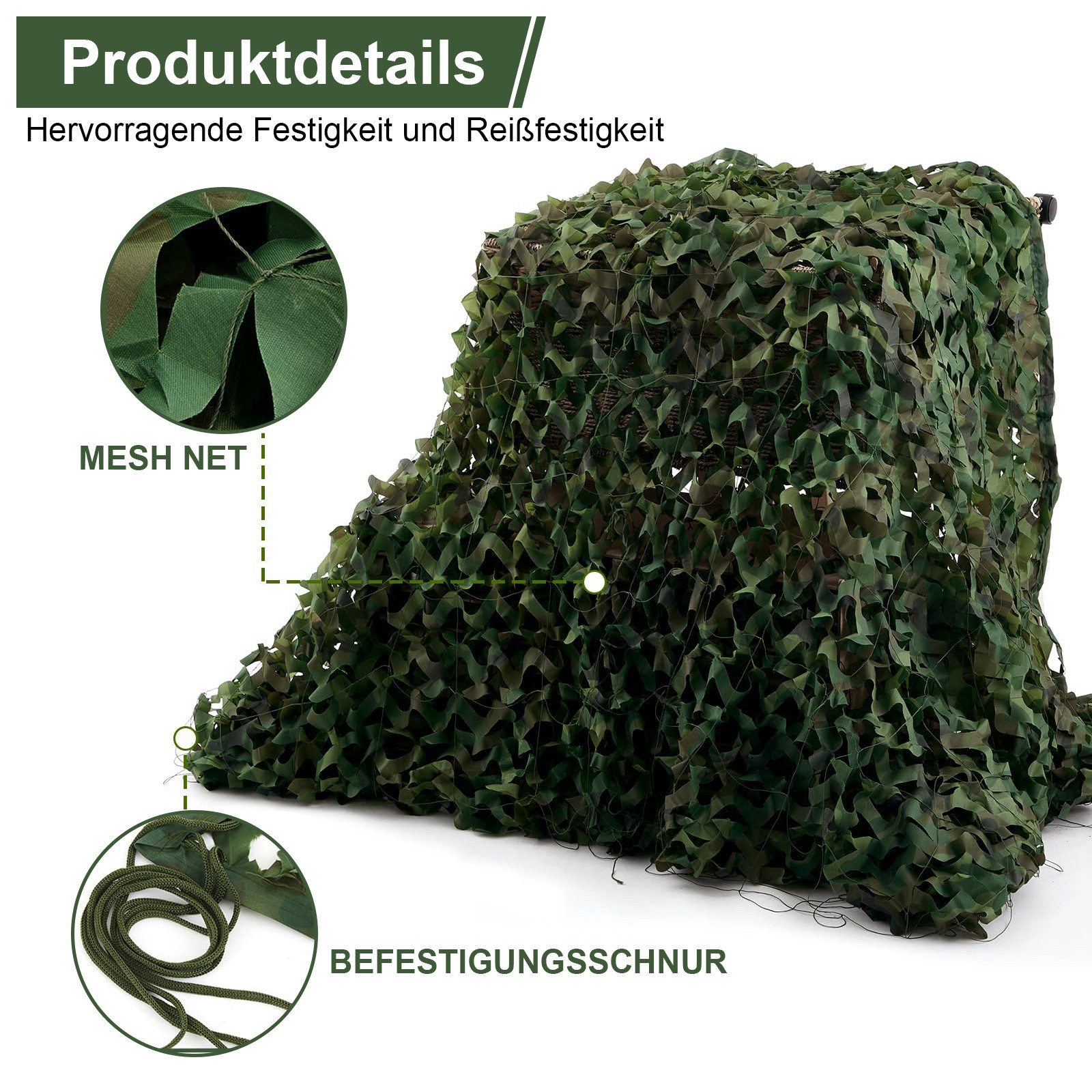 Rosnek Sonnensegel Tarnnetz Camouflage 3D Blätter, UV-Schutz, 210D Polyester, Reißfest mit verstärkter Rückseite, für Garten & Sichtschutz – Bild 5 von 5