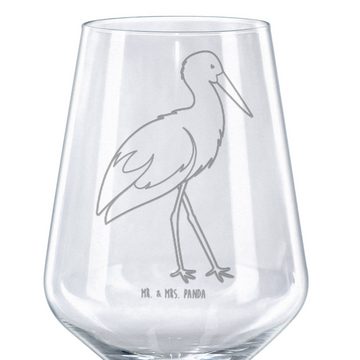Mr. & Mrs. Panda Rotweinglas Storch - Transparent - Geschenk, Weinglas mit Gravur, Störche, Hochwe, Premium Glas, Spülmaschinenfest