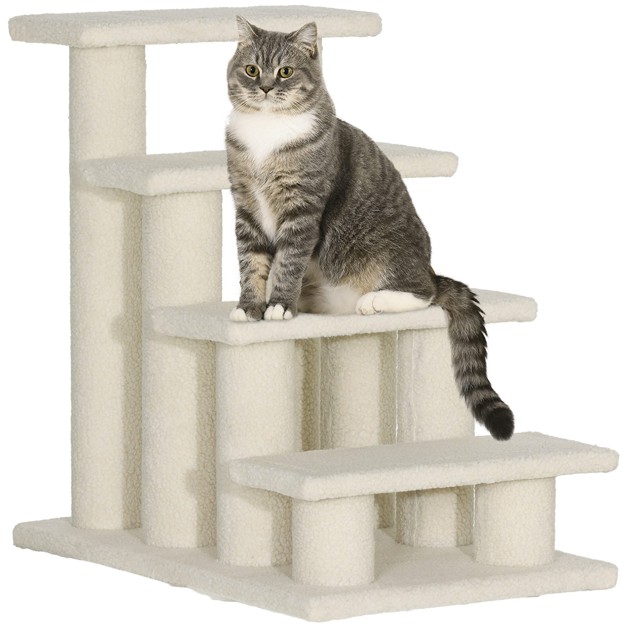 Blossom Haustiertreppe Haustiertreppe für Hunde Katzen, 4 Stufen, Plüschbezug Gelenke pflegen (63,5×43×60 cm), Haustiertreppe als Aufstiegshilfe für Sofa und Bett, Beige