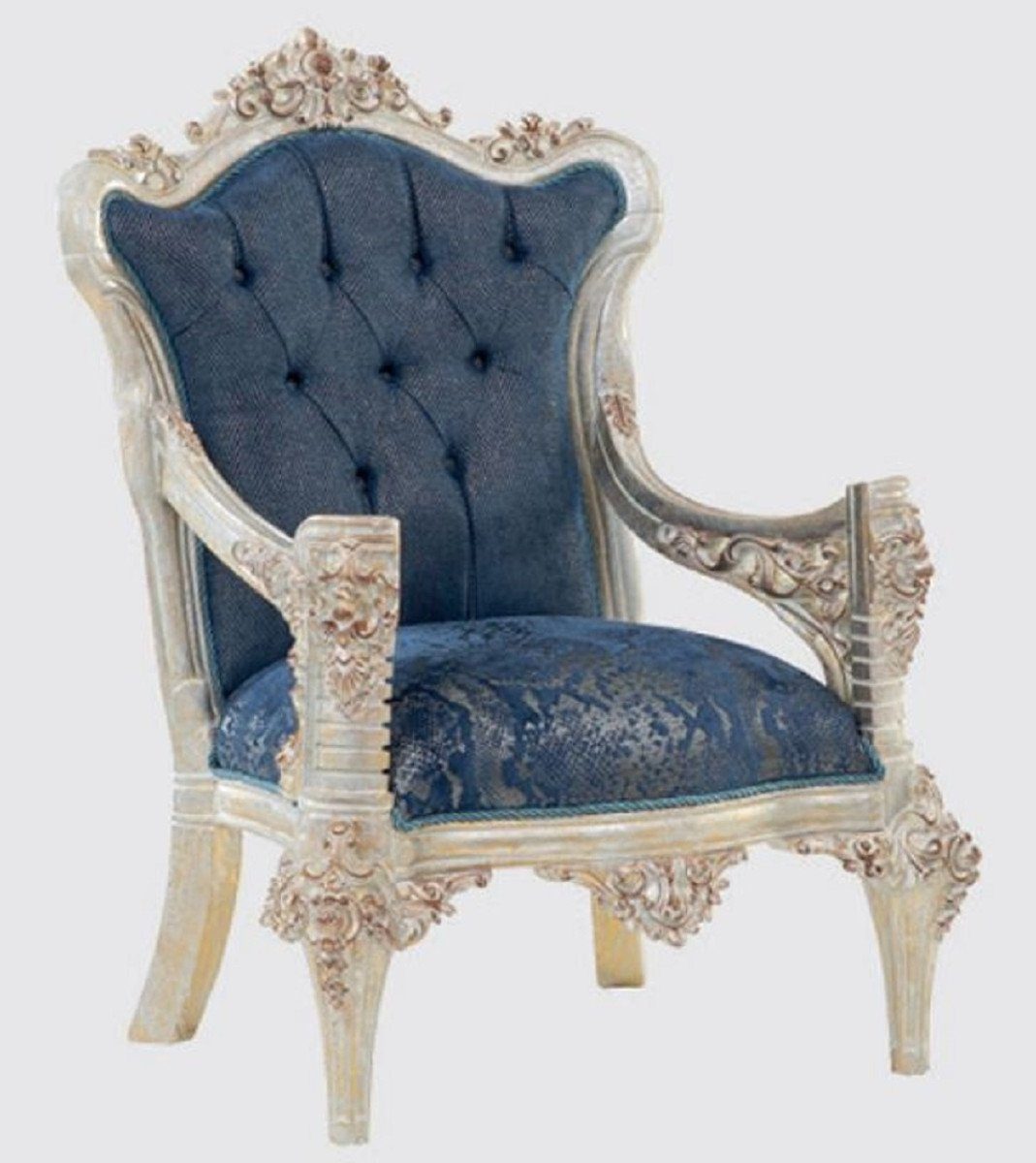 Casa Padrino Sessel Luxus Barock Wohnzimmer 75 elegantem H. 75 Gold x / Barock Creme Sessel mit 116 - Muster - Möbel Prunkvoller Blau Sessel Kupfer / cm / x