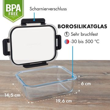 Klarstein Frischhaltedose Glaswerk Jardine Frischhaltedosen 3er Set 1 Kammer, Glas,Kunststoff