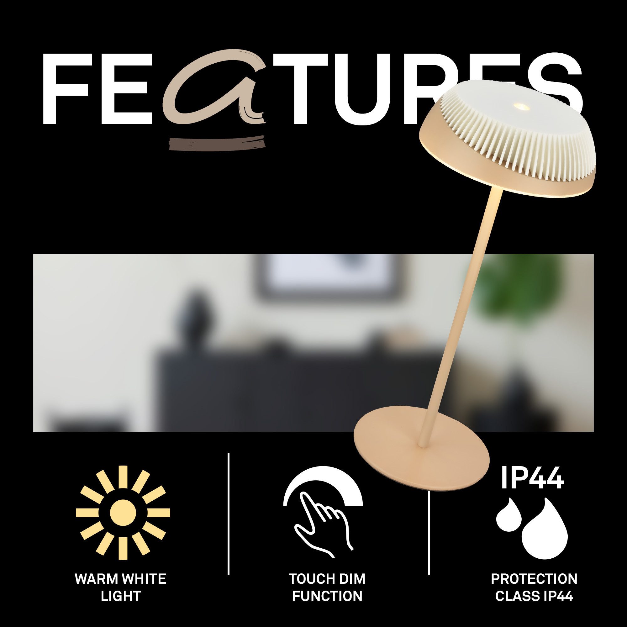 Briloner Leuchten LED Tischleuchte Tischlampe kabellos Akku USB-C Touch dimmbar Design Award, LED wechselbar, Warmweiß, 14x32 cm, Akku tauschbar, Indoor/Outdoor, Wohnzimmer, Flur, Balkon