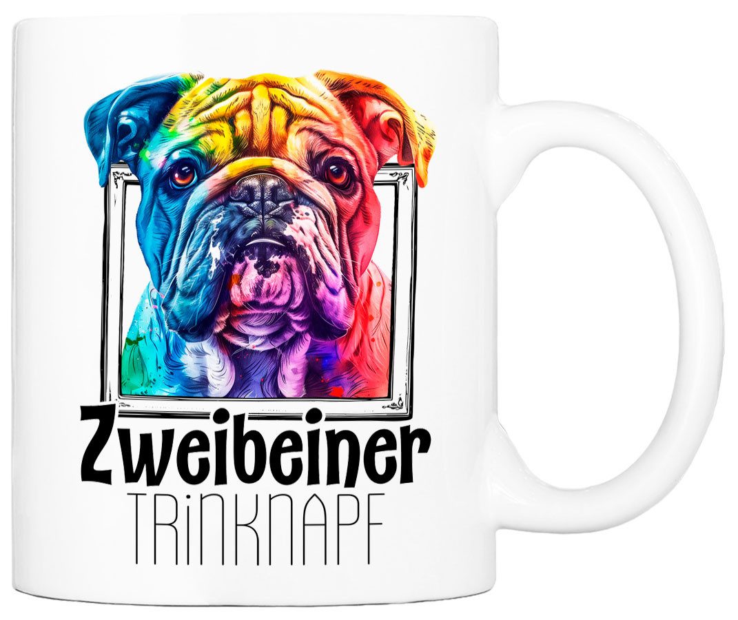 Cadouri Tasse ZWEIBEINER TRINKNAPF mit Englischer Bulldogge - Kaffeetasse, Keramik, mit Hunderasse, beidseitig bedruckt, handgefertigt, Geschenk, 330 ml