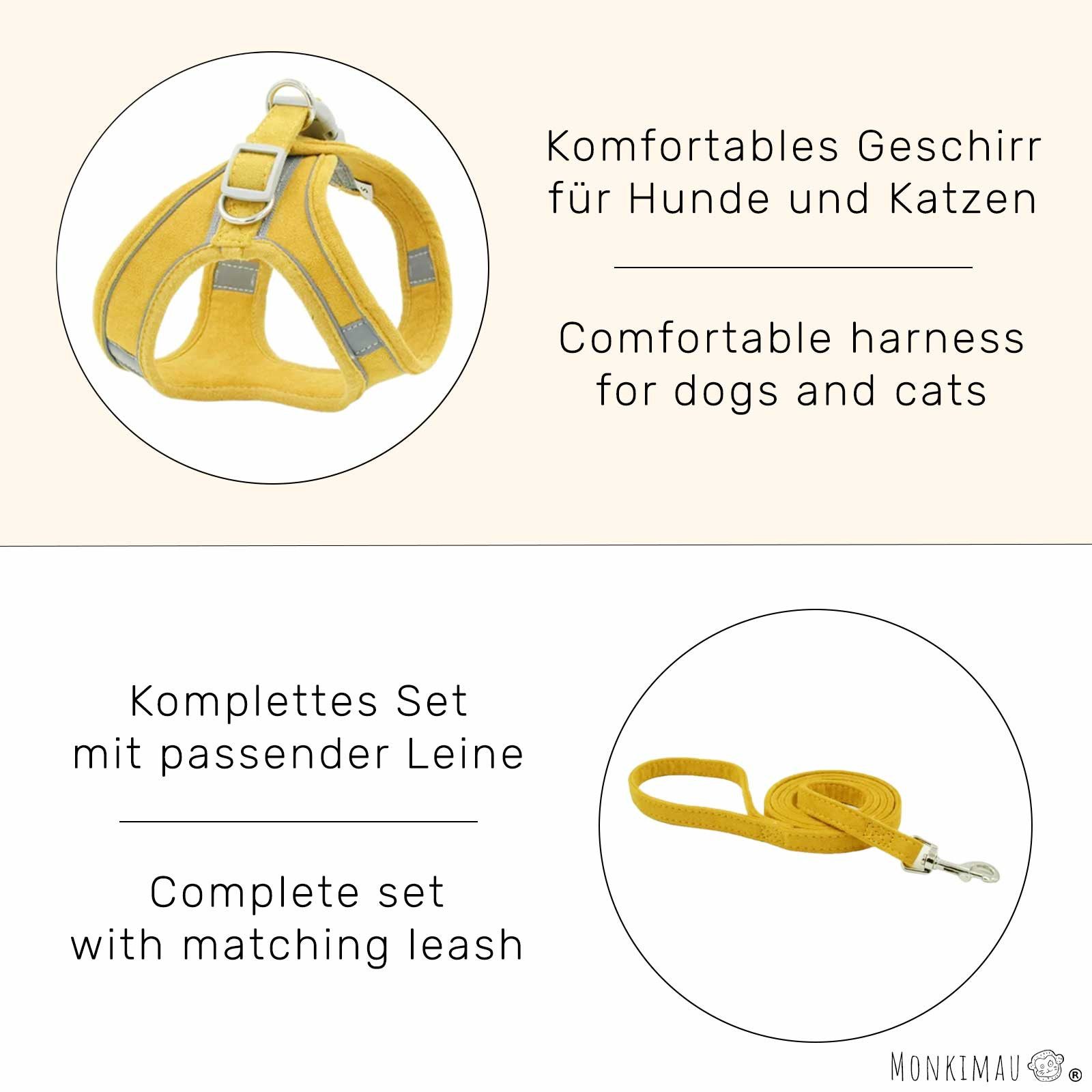 Monkimau Hunde-Geschirr Geschirr für Hund und Katze mit Leine, Robust