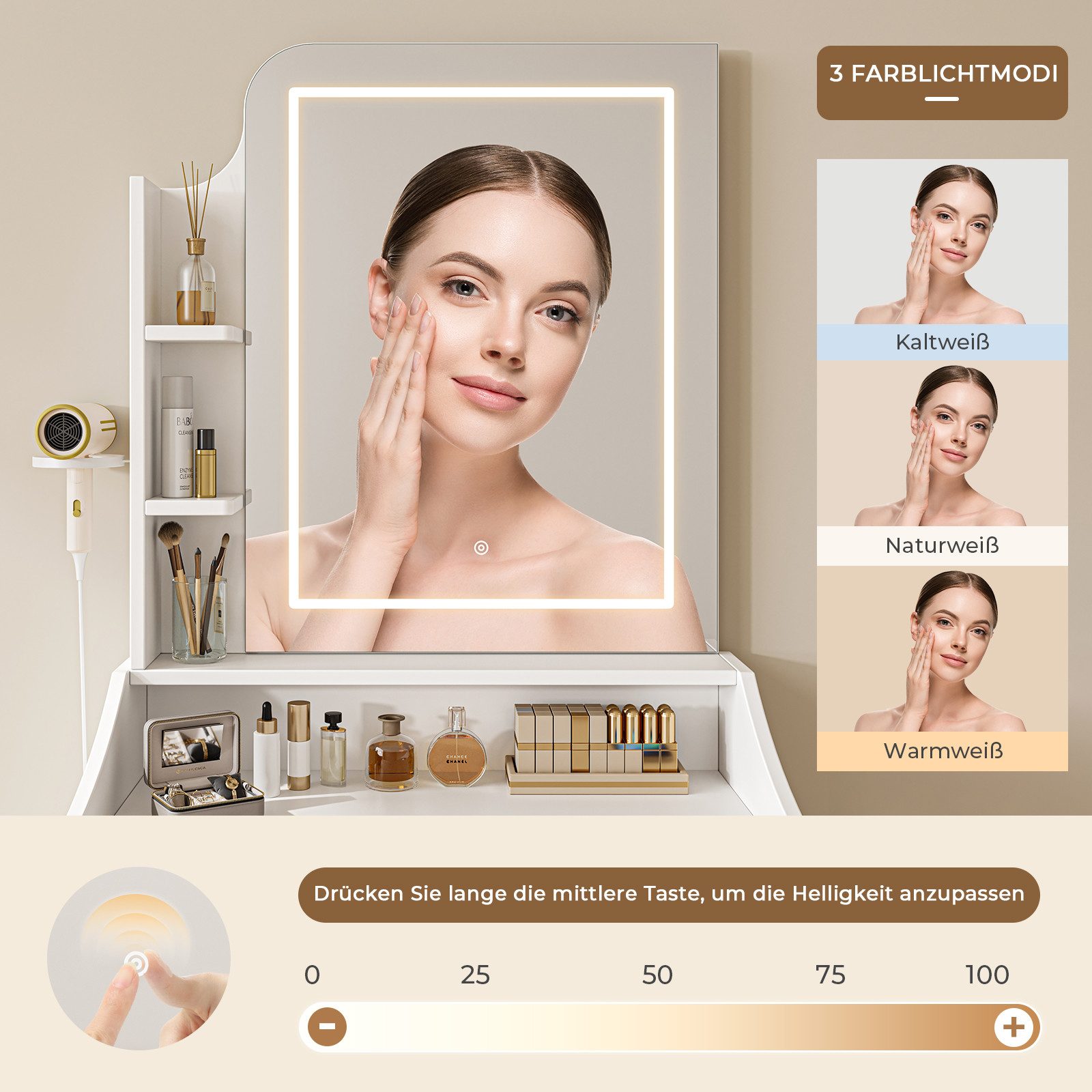 Dripex Schminktisch Schminktisch mit LED-Beleuchtung, Kosmetiktisch mit Hoc günstig online kaufen