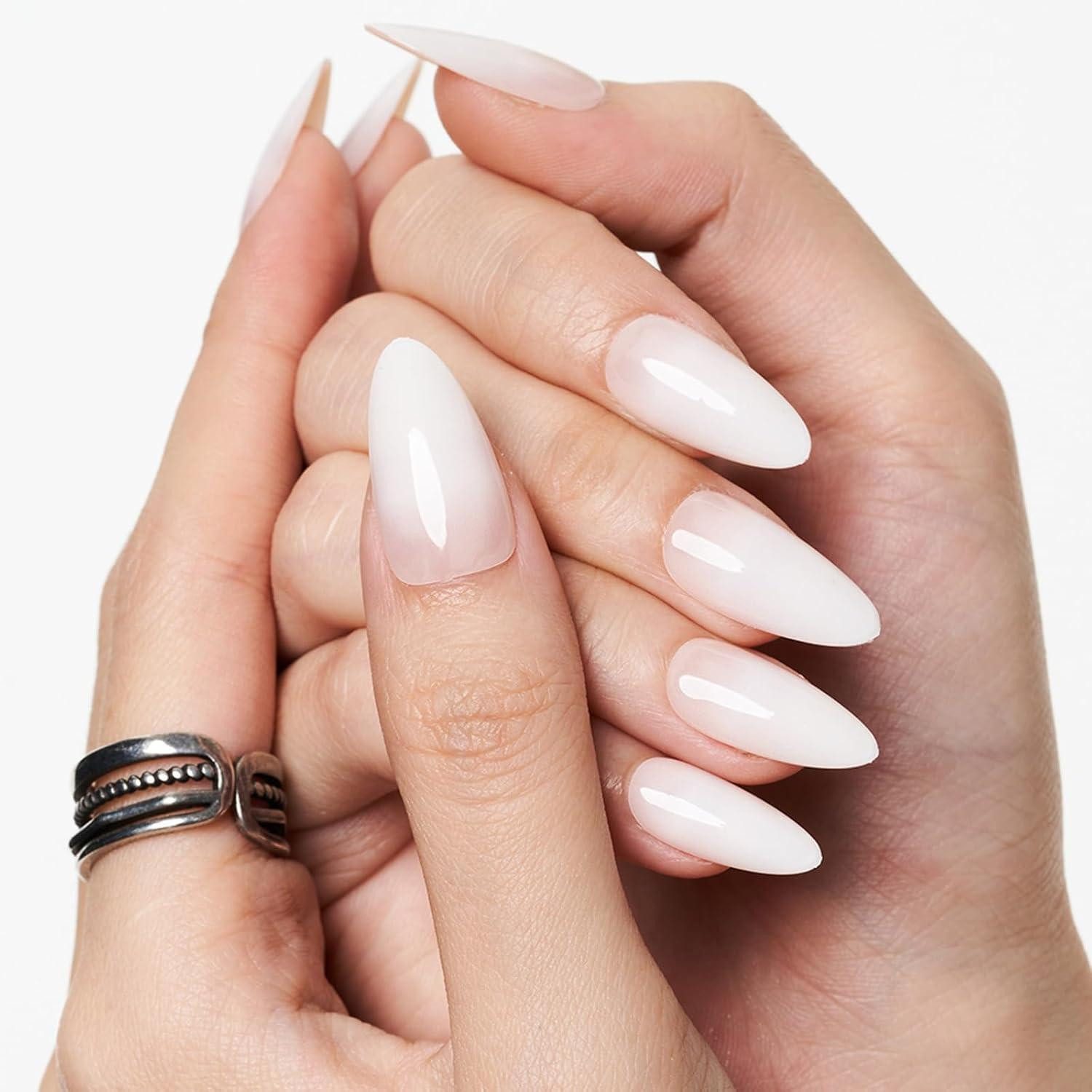 LuxusKollektion Kunstfingernägel Kunstnägel 24 Mandel Stiletto Kurz Weiß Ombre UV Gel allmähliches Weiß