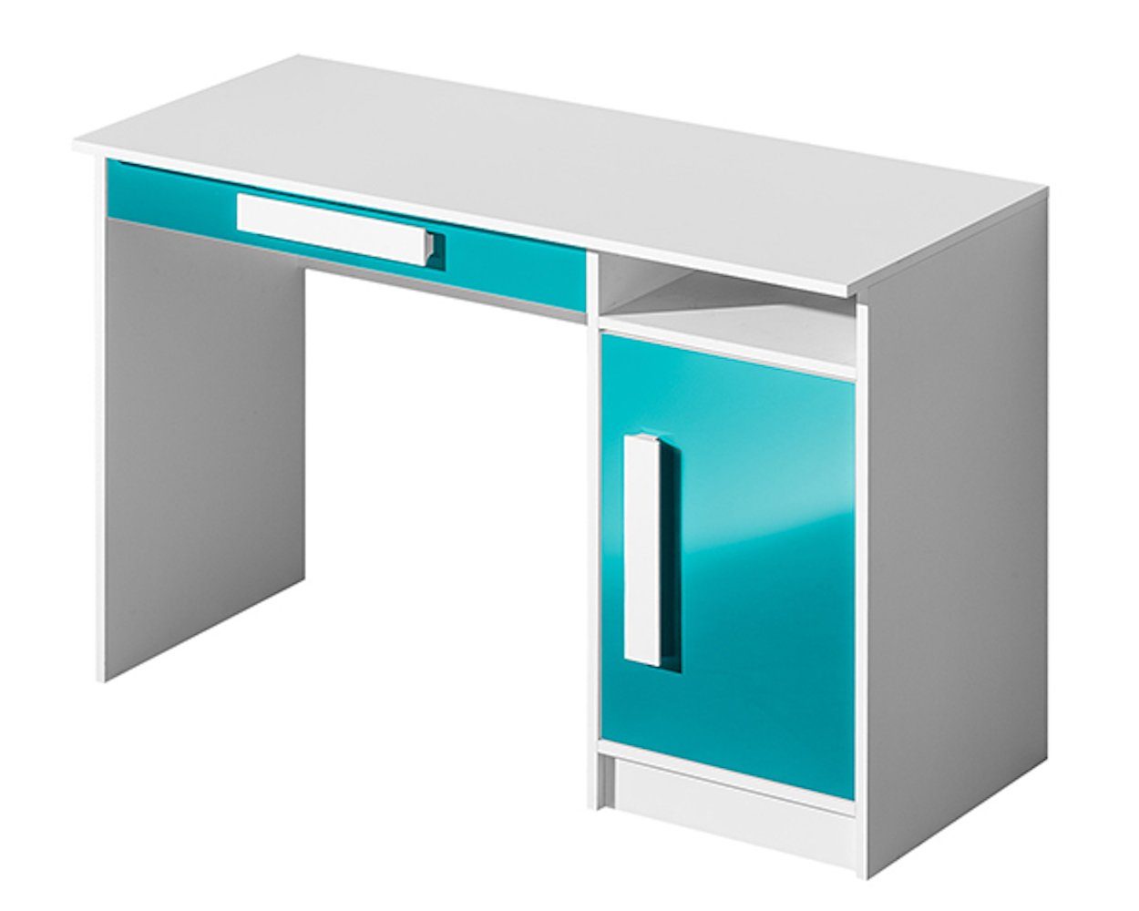 Guliver, Feldmann-Wohnen Griffe 1 Farbe Frontfarbe Schubkasten 1-türig weiß Schreibtisch wählbar der & glänzend 120cm mit