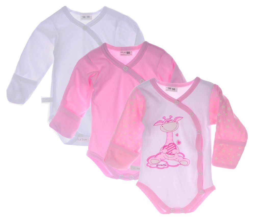 Body Baby Bodys 3er Pack Wickelbody mit Kratzschutz weiß rosa