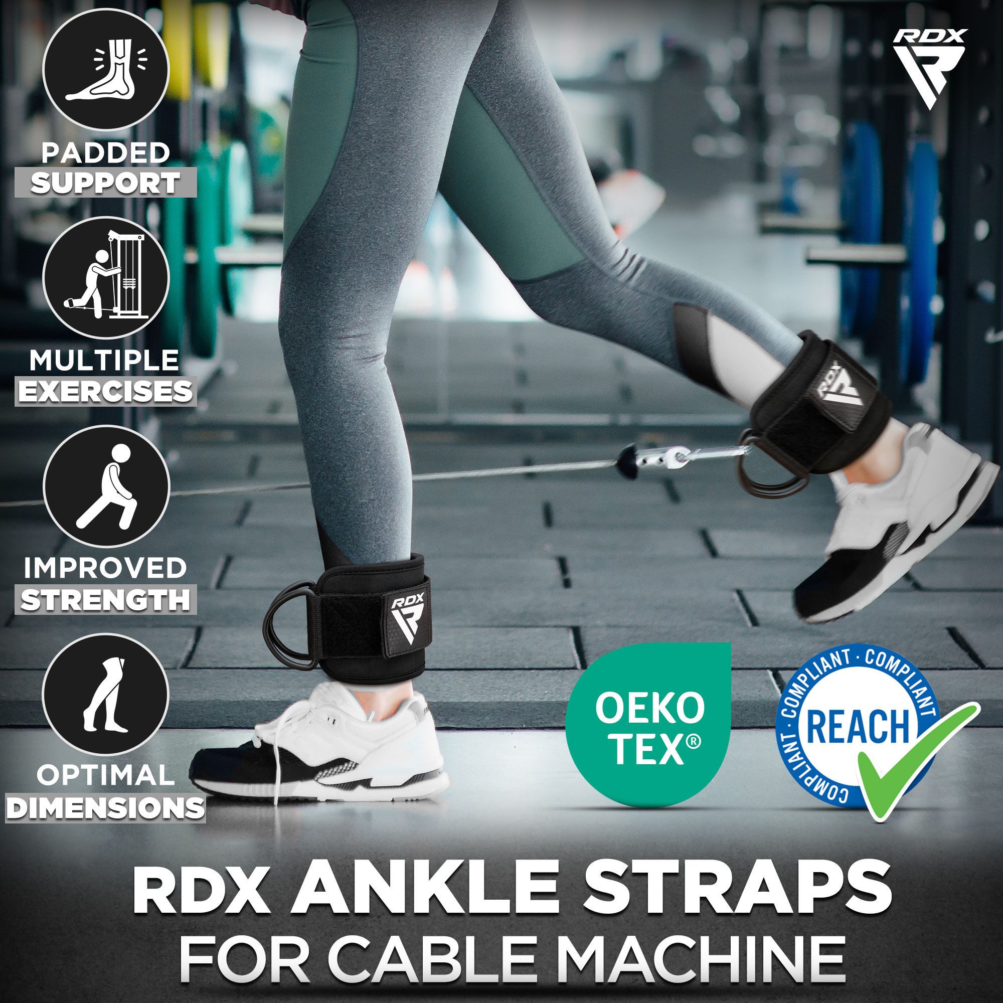 RDX Sprunggelenkorthese RDX Fußschlaufen Cable Pull gepolstert mit 2 D-Ring - Knöchelschlaufen