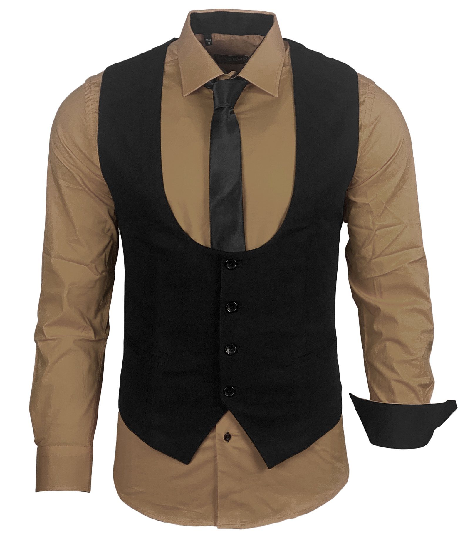Baxboy Langarmhemd Baxboy Hemd/Weste/Krawatte Set Business Herrenanzug-Set HWKR B-101
