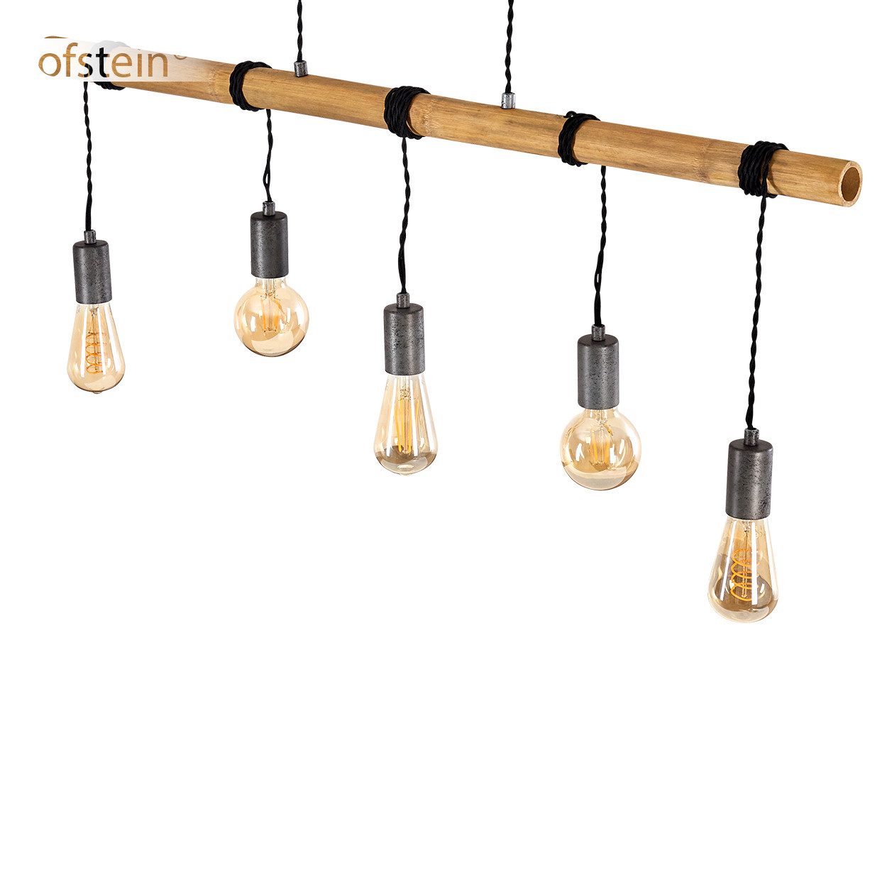 hofstein Pendelleuchte »Lorica« längliche Hängelampe aus Metall/Bambus in Dunkelgrau/Braun, ohne Leuchtmittel, 5xE27, Käfig, Gitter-Optik, moderne