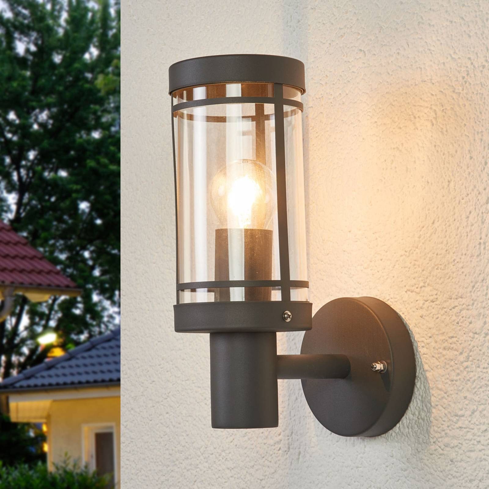 Lindby Außen-Wandleuchte Djori, Edelstahl Alu IP44, 1 x 15 W LED