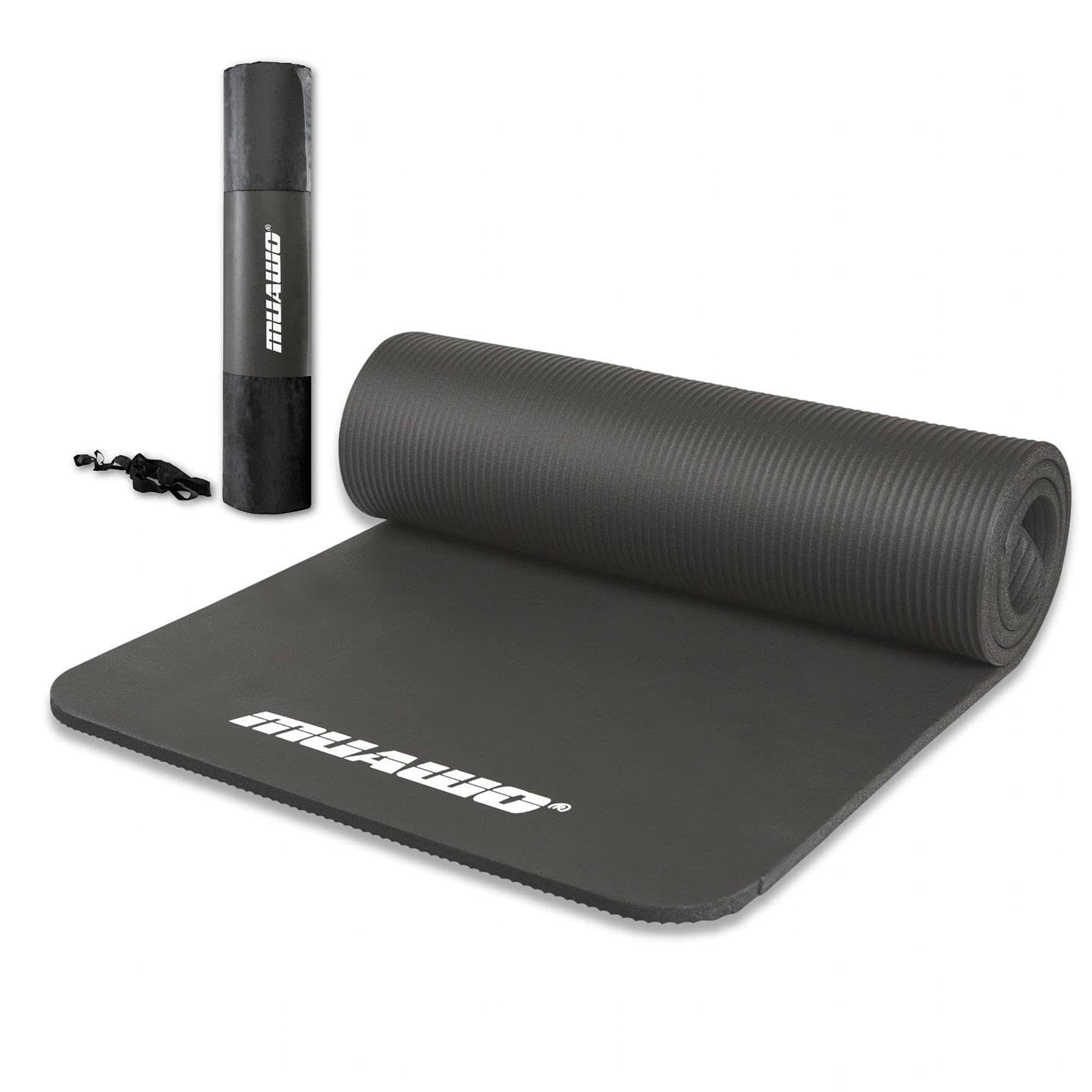 Muawo Fitnessmatte, Yogamatte, Sportmatte und Gymnastikmatte (mit Tragegurt und Trage-/ Aufbewahrungstasche), extra dick 15 mm & extra lang 190 cm, PHTHALATFREI, kein Chemie Geruch