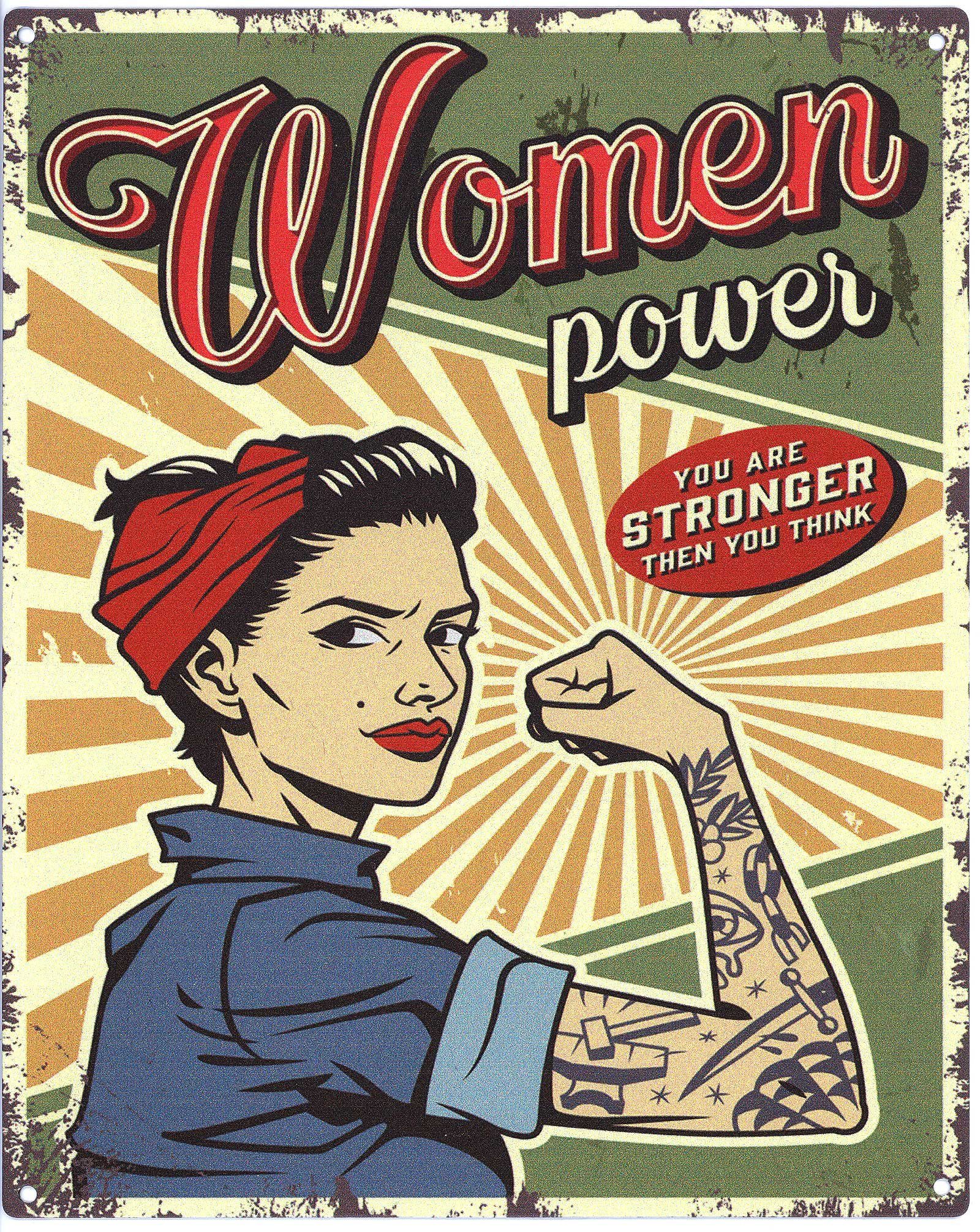 Moritz Metallschild Blechschild Woman Power Stronger the you think, (Einzeln), 20 x 25 cm Vintage Retro Deko Schild Metallschild Wandbild Schild