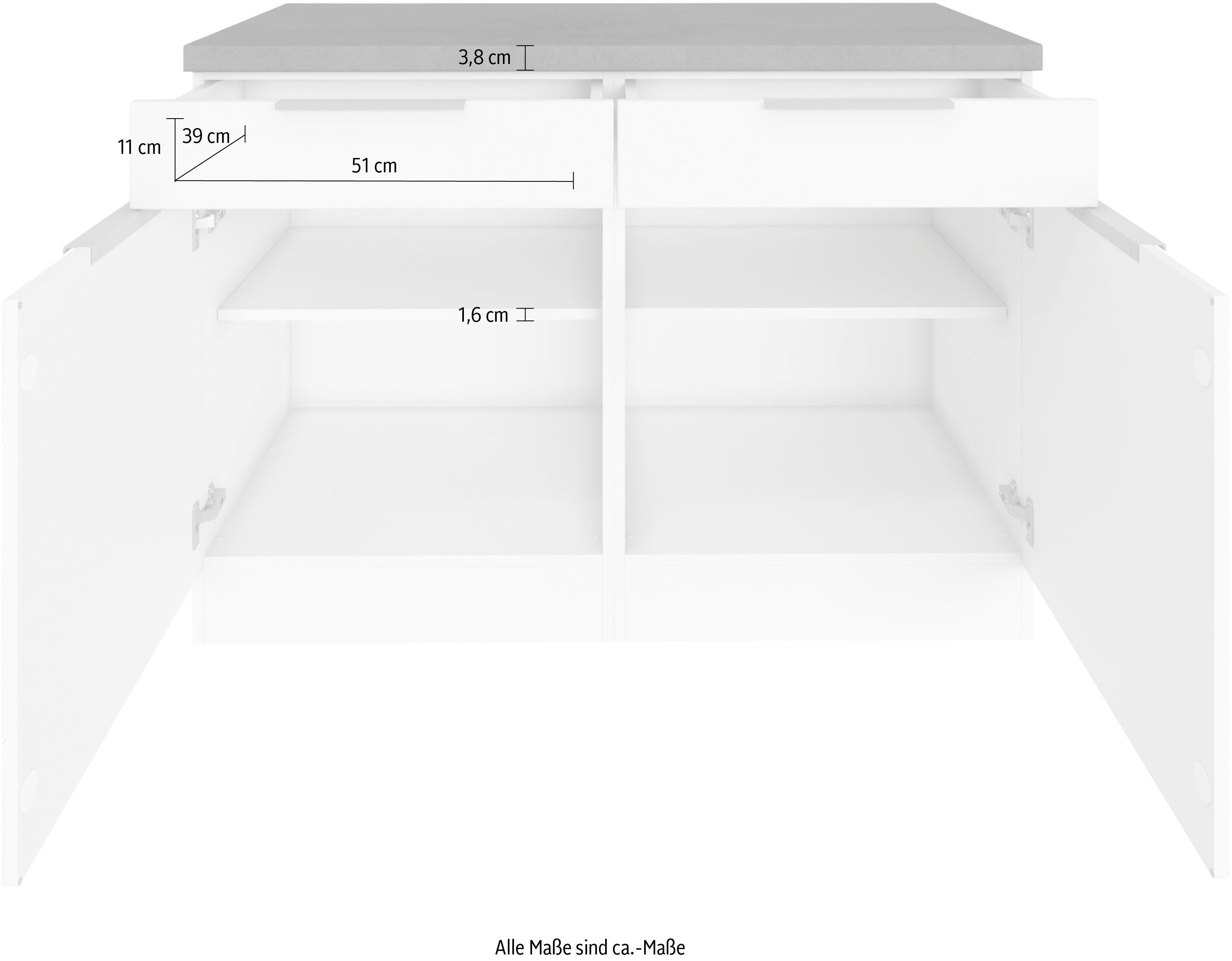 HELD MÖBEL Unterschrank Luhe 120 | waagerechter Lisene breit, weiß für mit MDF-Fronten Stauraum, weiß viel Matt/weiß cm