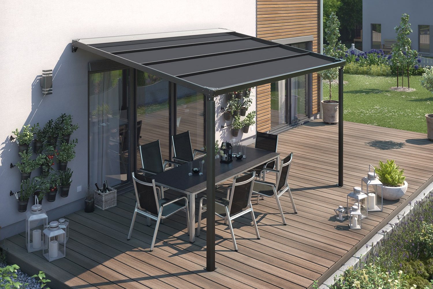 empasa Pergola TROJA, BxTxH: 400x300x243 cm, Elektrische Terrassenüberdachung mit LED Beleuchtung