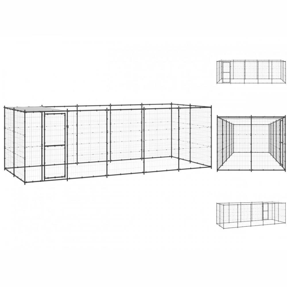 vidaXL Hundezwinger Outdoor-Hundezwinger mit Überdachung Stahl 12,1 m²