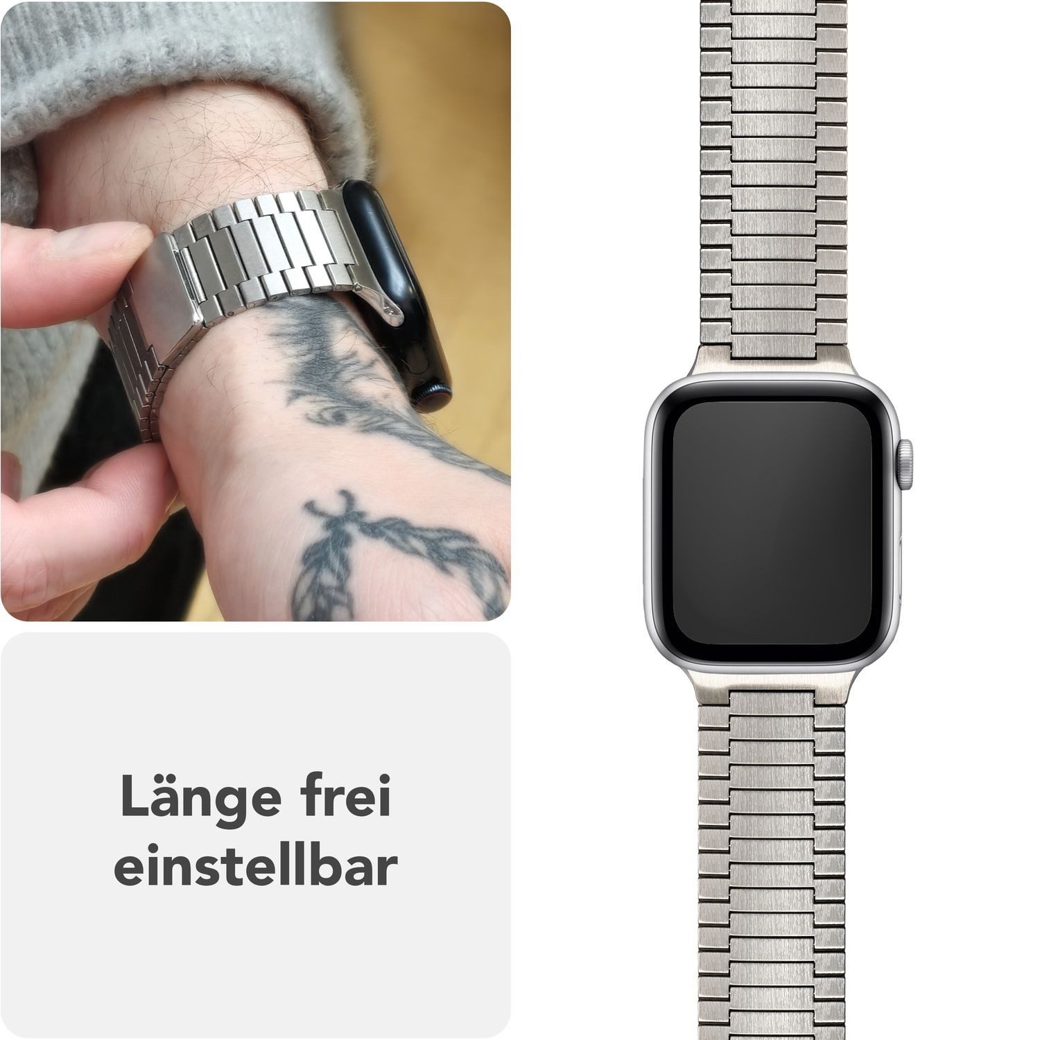 Nalia Smartwatch-Armband Apple Watch 49mm/46/45/44/42(Serie 1-3), Edles Edelstahl Ersatzarmband / für Sport Uhr / Magnetisch & Rostfrei