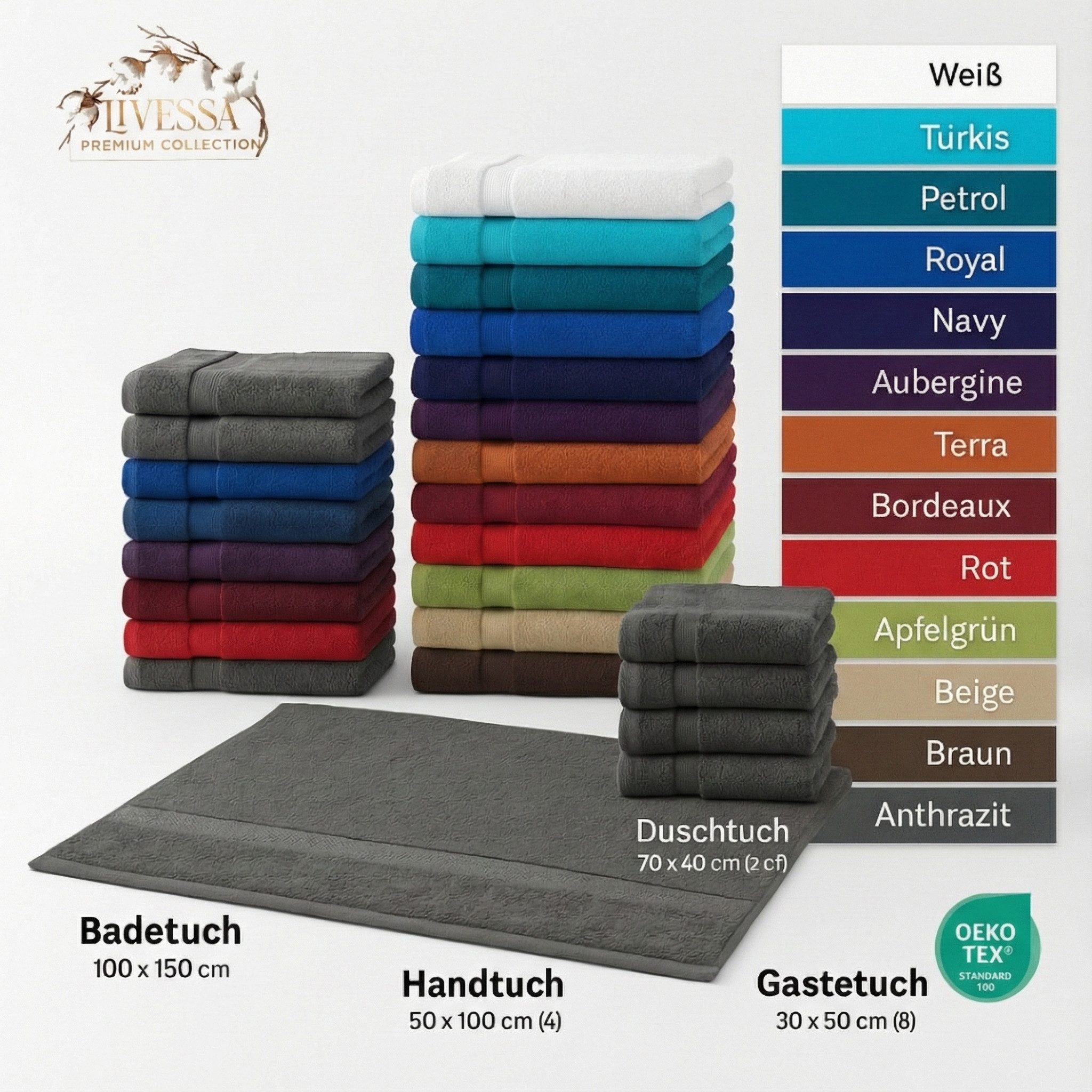 livessa Handtücher Frottiertücher Elegance - Handtuch - Duschtuch - Badetuch - Gästetuch, Luxuriöse Qualität der Spitzenklasse, aus 100% Baumwolle – 500 g/m².