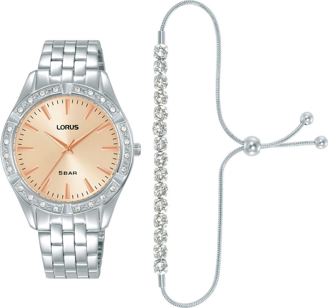 LORUS Quarzuhr RG291XX9, (Set, 2-tlg., mit passendem Schmuckarmband), Armbanduhr, Damenuhr, Edelstahlarmband, Ideal auch als Geschenk
