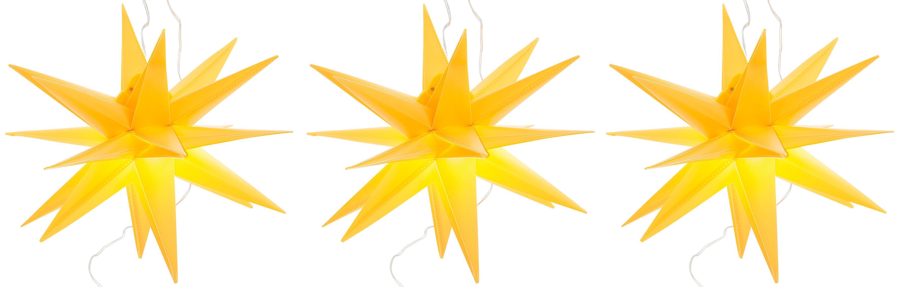Weihnachtsdeko gelb fest Stern BONETTI 25 Warmweiß, Timerfunktion, LED Ø aussen 3D-Optik, LED cm, Weihnachtsstern, integriert, Batteriebetrieb,