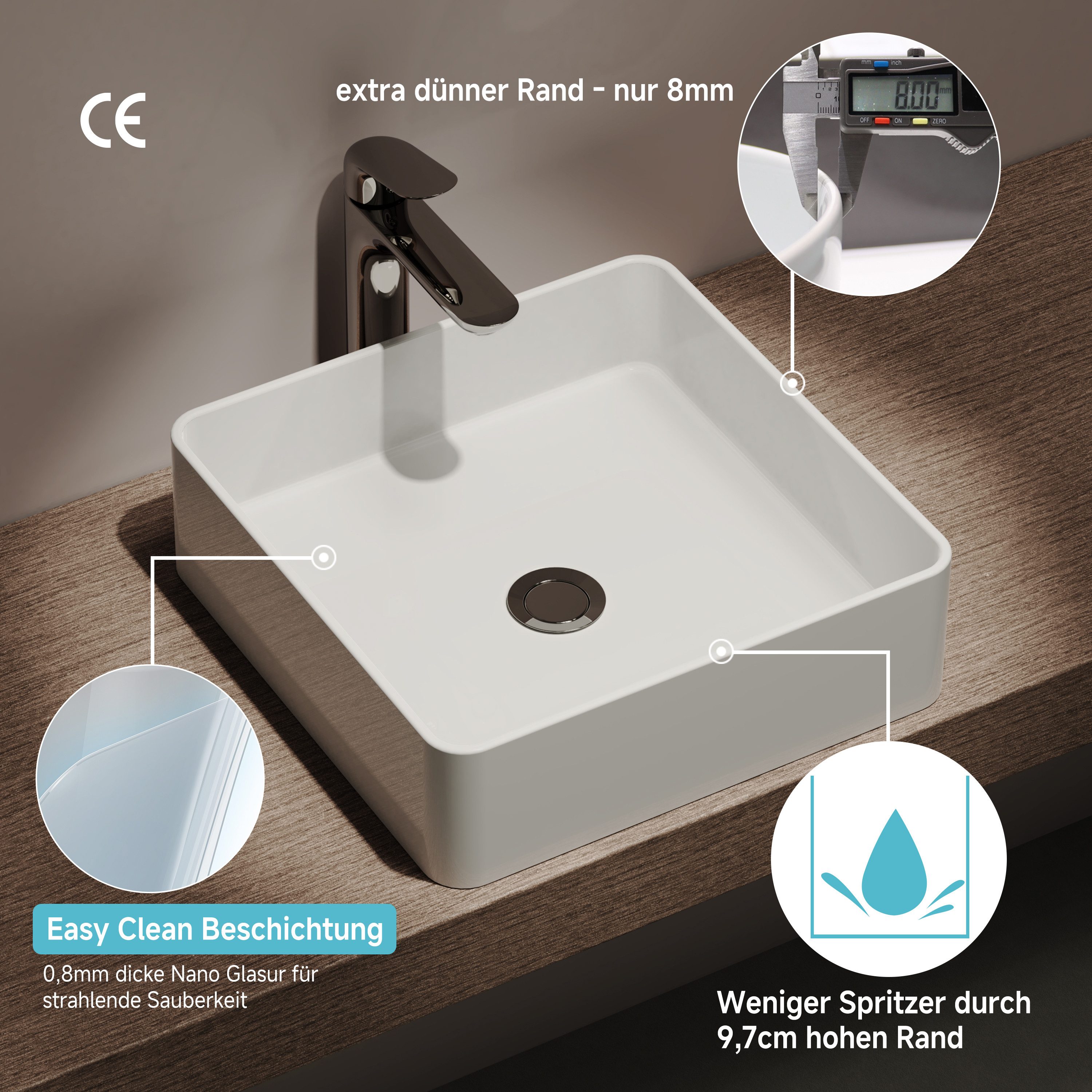 welltime Aufsatzwaschbecken QUADRINO, NANO Glasur
