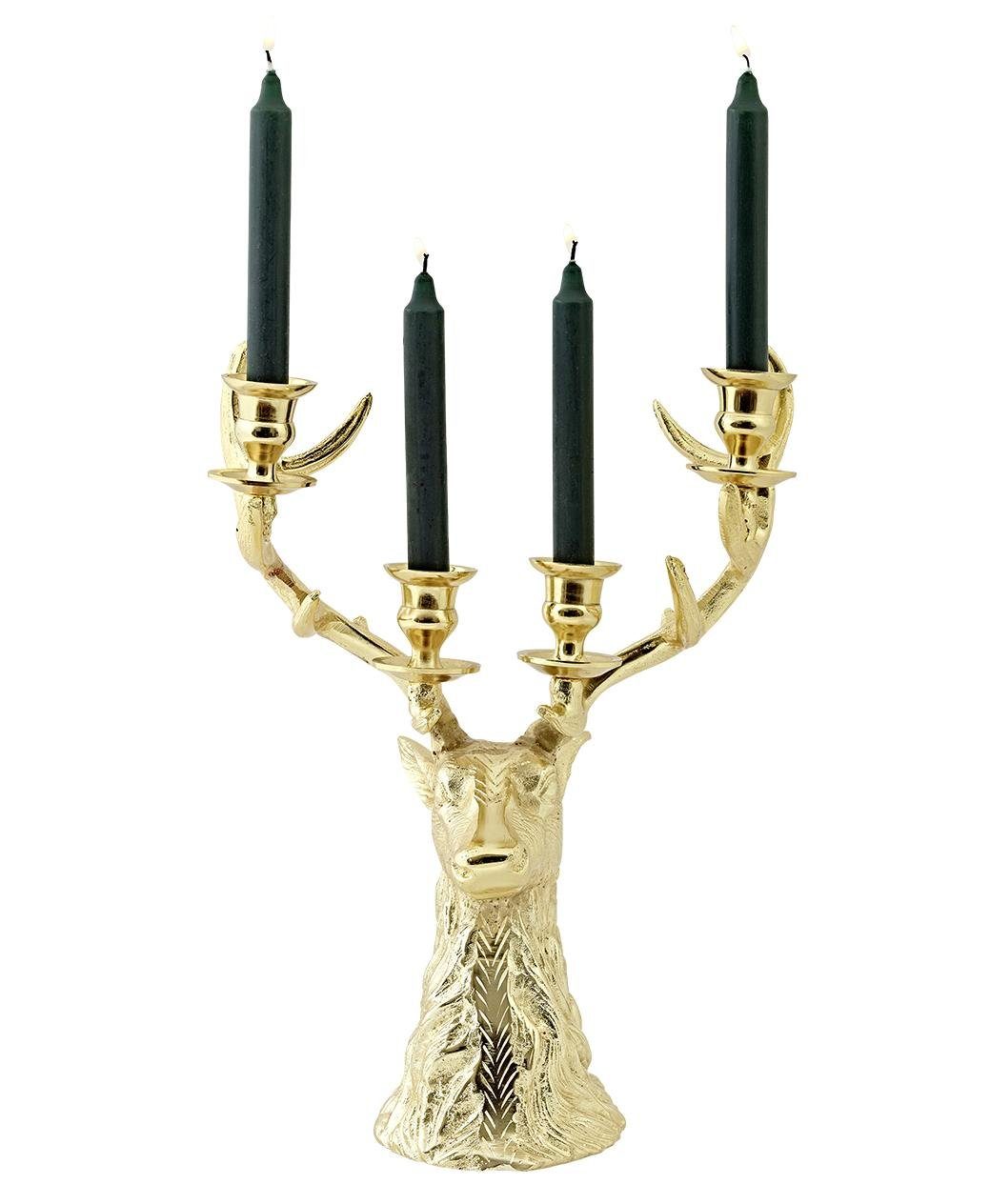 EDZARD Kerzenhalter Richard, Gold-Optik, Hirsch-Design, für 4 Stabkerzen, vernickelt, H 43 cm