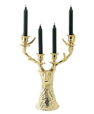 EDZARD Kerzenleuchter Richard, Kerzenständer mit Gold-Optik im Hirsch-Design, Kerzenhalter 4-Flammig für Stabkerzen, Höhe 43 cm