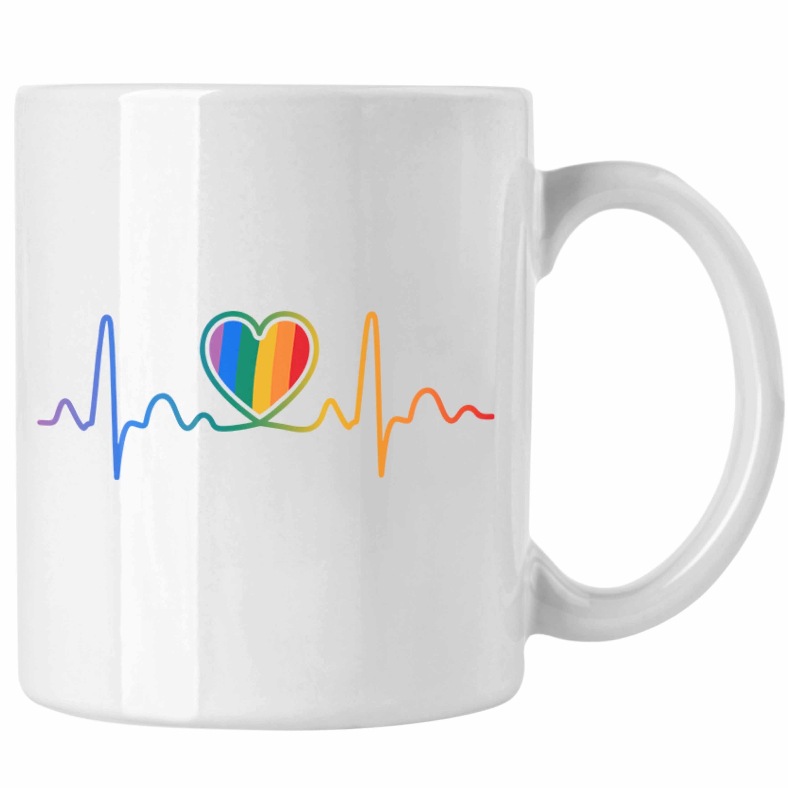 Herzschlag Transgender - Tasse Lustige LGBT Lesben Regenbogen Schwule Geschenk Regenbogen Weiss Grafik für Tasse Trendation Trendation