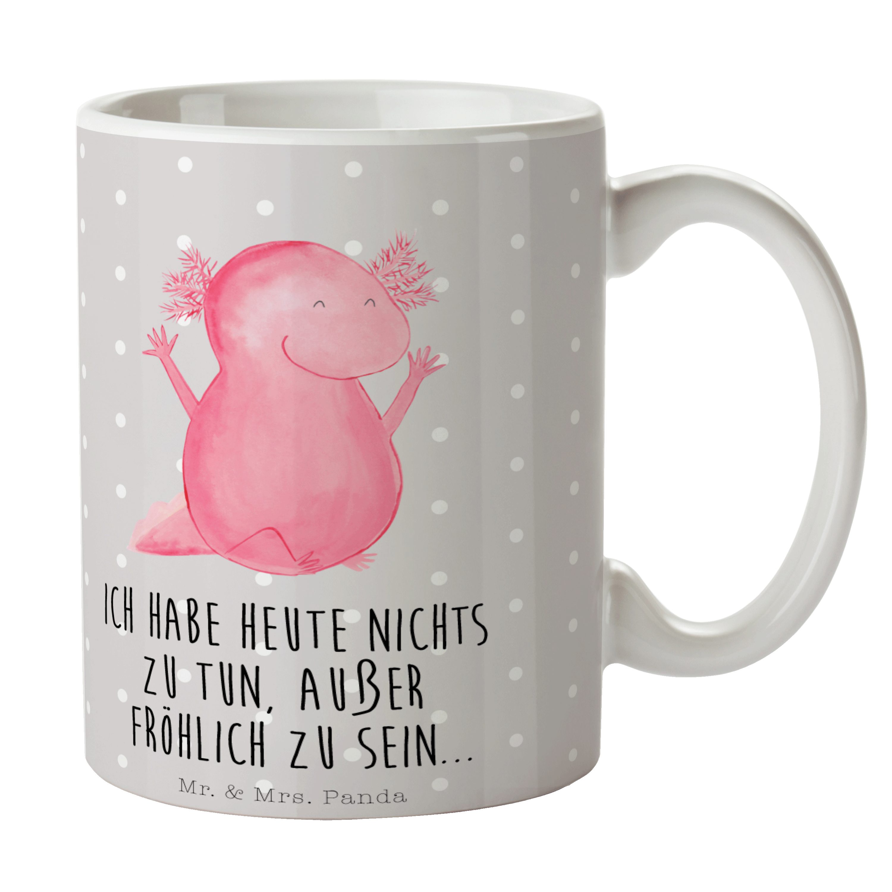 Mr. & Mrs. Panda Tasse Keramik Lur, Teetasse, Axolotl Grau Hurra Pastell - Molch, Geschenk, - Freude