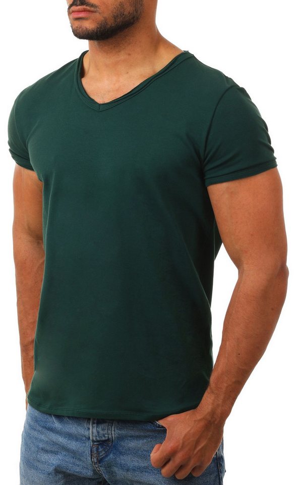 CARISMA T-Shirt Herren Uni Basic 4066 tief-breit geschnittener Ausschnitt vintage Look V-Ausschnitt unifarben kurzarm slim fit