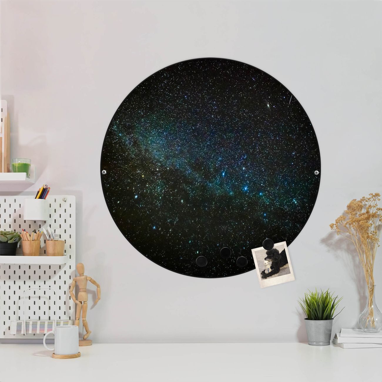 banjado Magnettafel Stahl Rund Nachthimmel, (inkl. 4 Magnete, Runde Stahlmagnettafel)