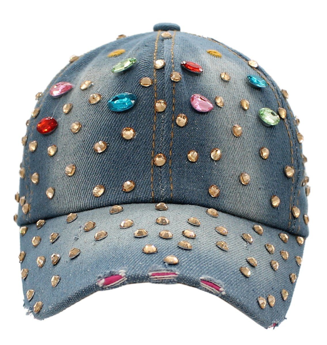 dy_mode Jeans mit Damen bunt Mütze Kappe Glitzer Cap Baseball K200-Jeansblau Baseball Cap Basecap Size One