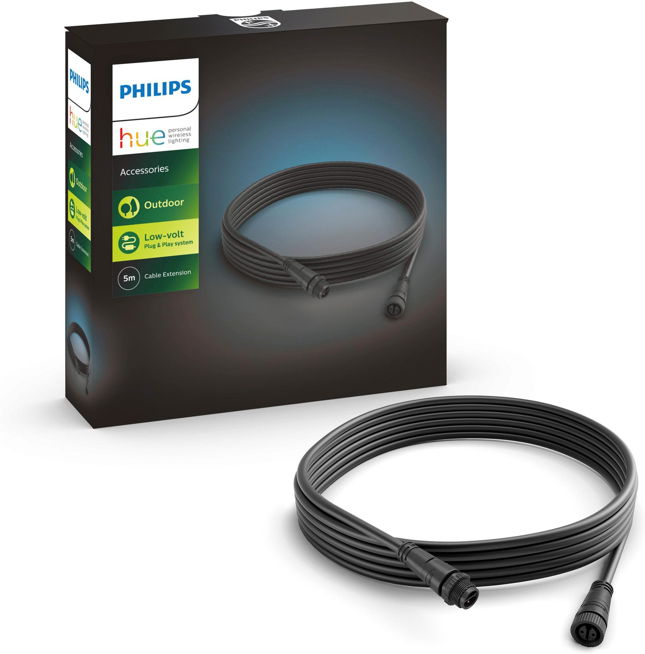 Philips Hue Philips Hue Outdoor Verlängerungskabel Niedervolt 5m Verlängerungskabel, Typ F (Schuko), (500 cm), Passend für Hue Outdoor Niedervolt System, Erweiterung