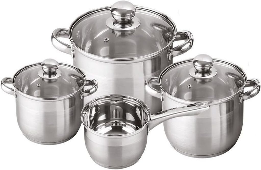 Michelino Topf-Set 7tlg Edelstahl-Kochtopf-Set Topfset Kochtopf Stielkochtopf Kasserolle