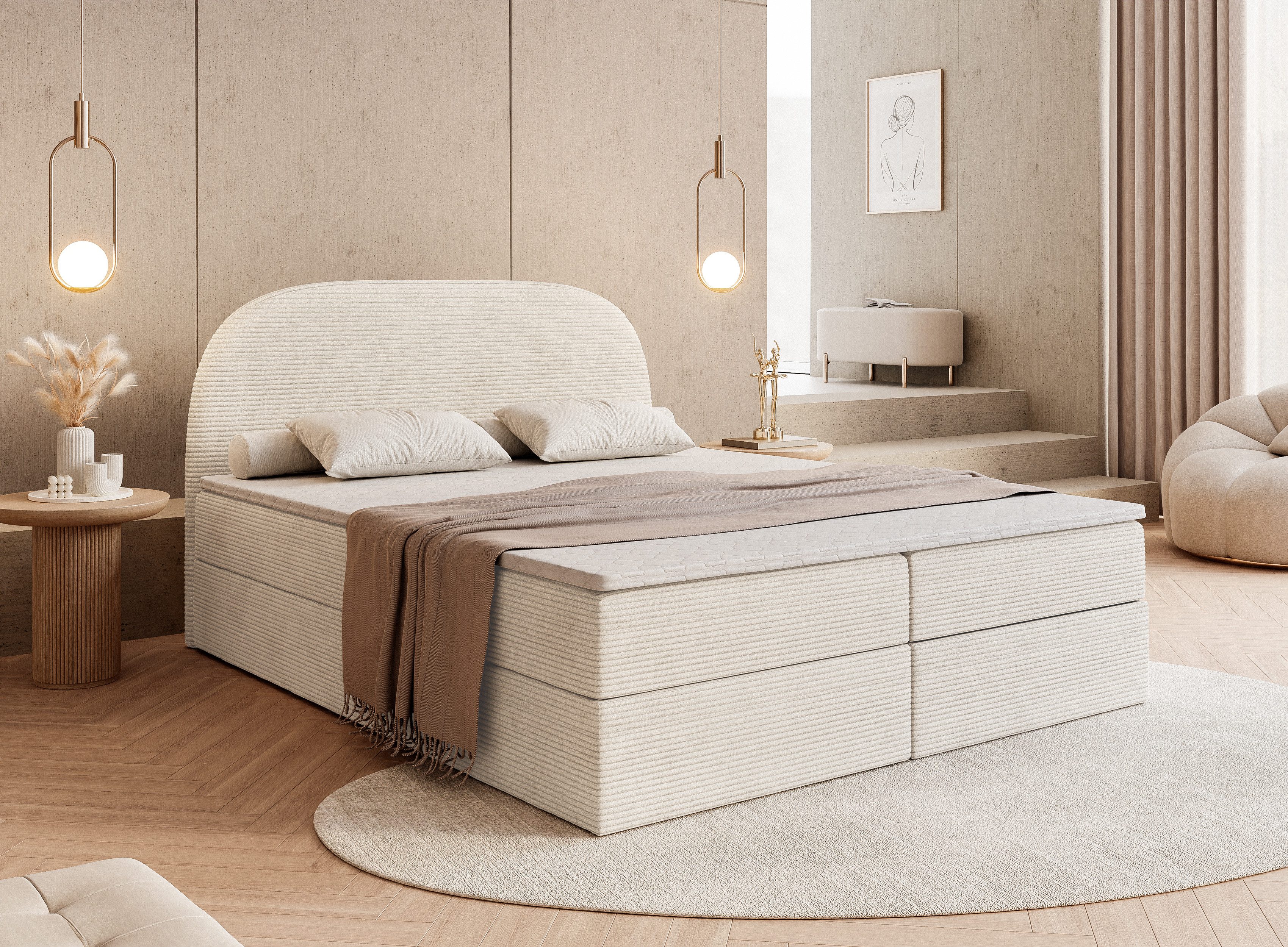 Lookway Boxspringbett ALLURE mit Bettkasten und Topper (Boxspringbett mit Topper), 140/160/180x200 cm