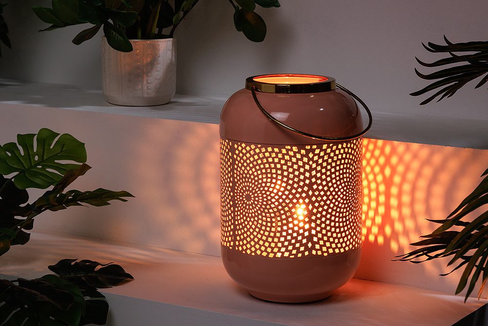 riess-ambiente Windlicht CANDLELIGHT 30cm pastell-rosa / gold (Einzelartikel, 1 St), orientalischer Teelichthalter · Metall · Deko-Laterne · Design