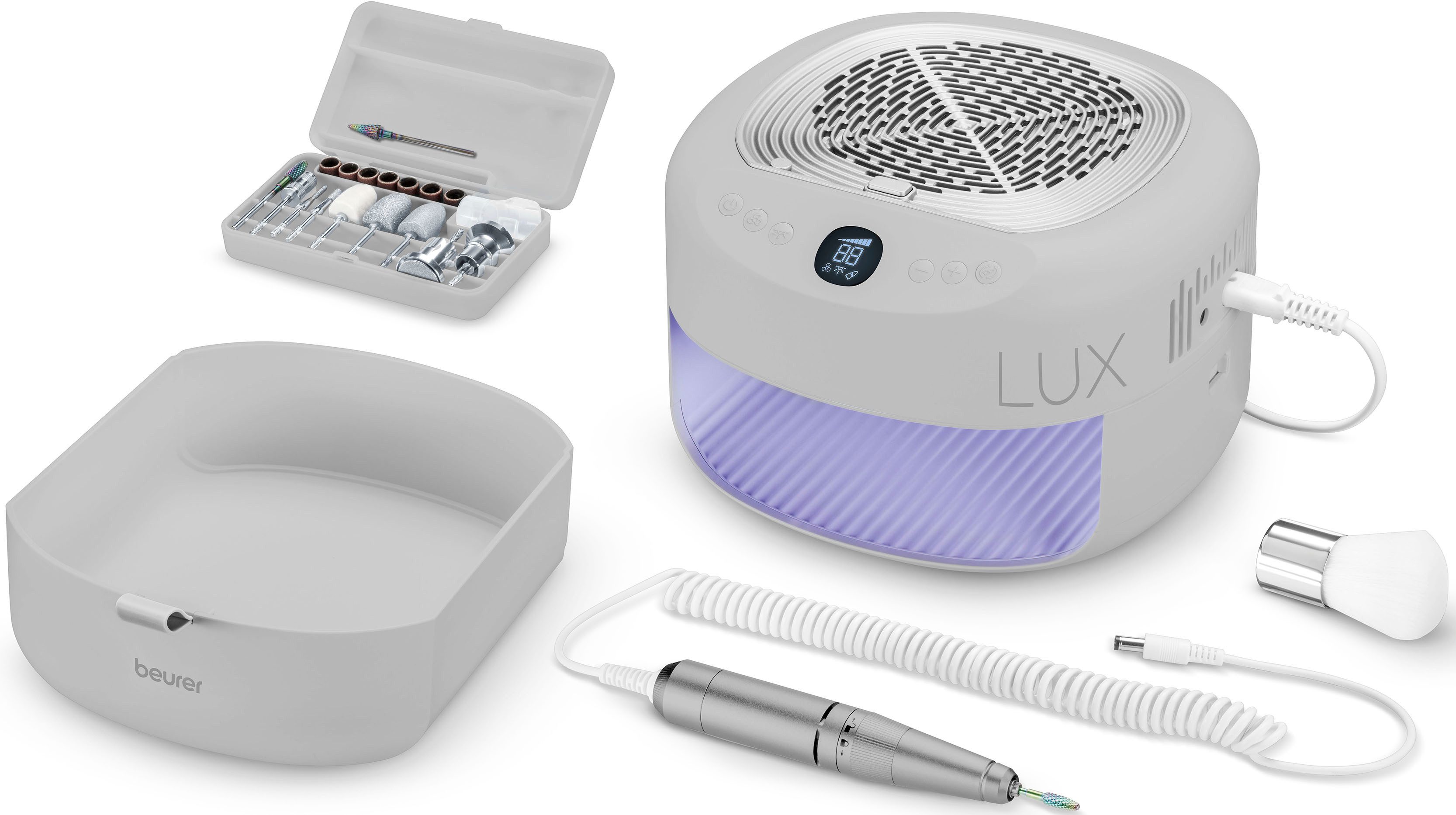 BEURER Maniküre-Pediküre-Set MP 210 LUX, professionelle Maniküre-Pediküre-Station für zu Hause, Mit Nagelfräser, UV/LED -Lampe und Nagelstaubabsauger
