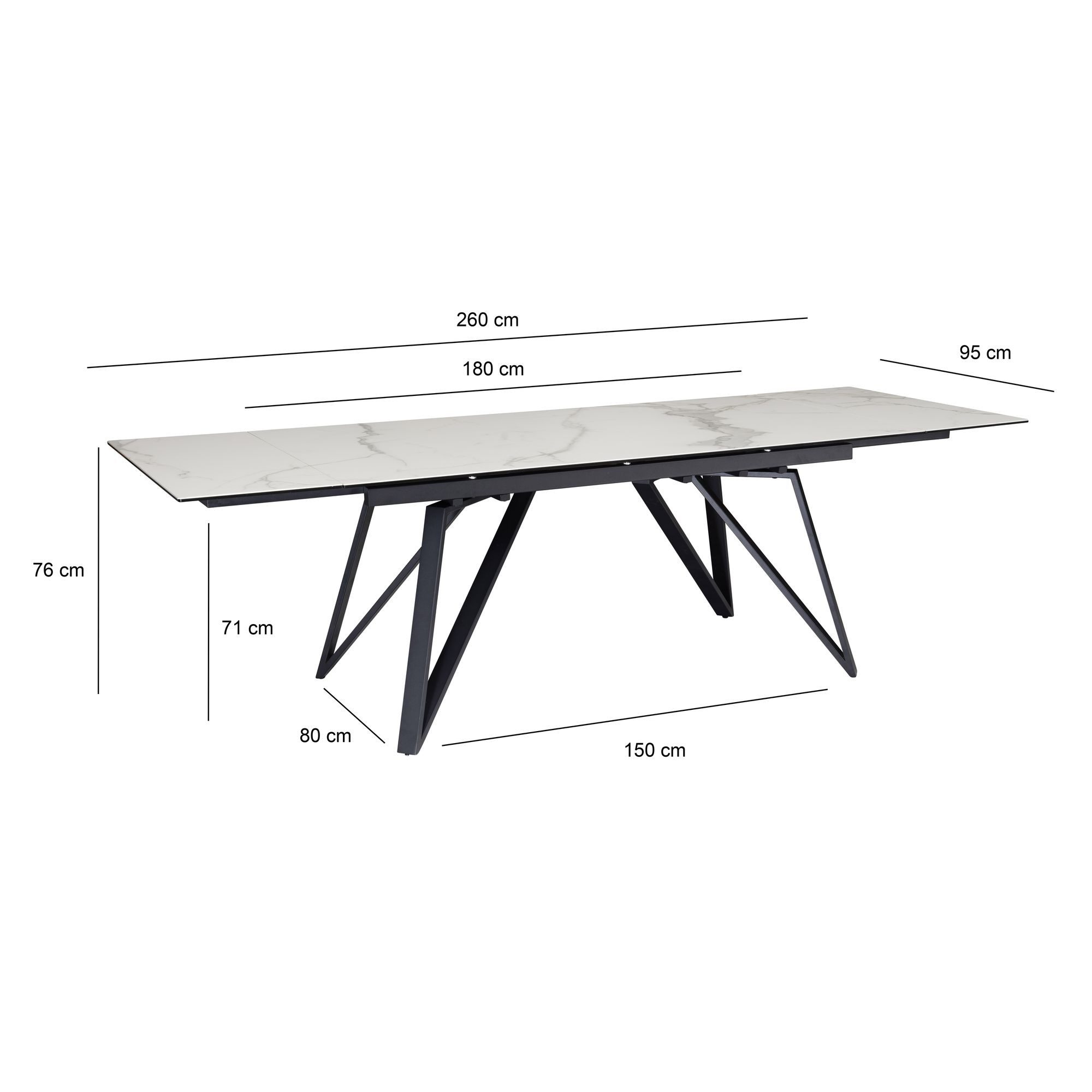 FINEBUY Esstisch FB64113 Ausziehbarer 180–260 cm Keramik Glas Metallgestell modern (Ausziehbar Modern, 180 - 260 cm Glas Keramik Weiß), Keramiktisch Esszimmer, Esszimmertisch Metallbeine