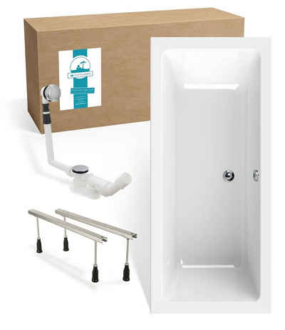 Calmwaters Badewanne Modern Select, (3-tlg), Weiß, 170 x 75 cm, Acryl, Wannenfuß, Ablaufgarnitur, 99000293