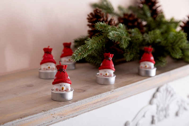 Wohnando LED-Kerze Teelichter Schneemänner - 6er Pack für weihnachtliche Beleuchtung
