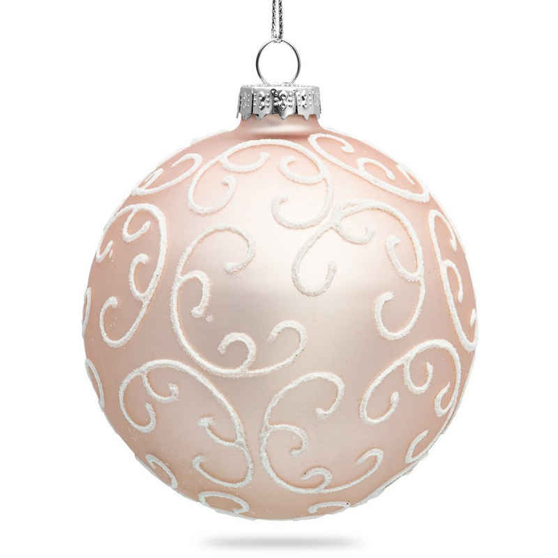 SIKORA Christbaumschmuck Highlights Rosa 4er Set Christbaumkugeln aus Glas mit Verzierung