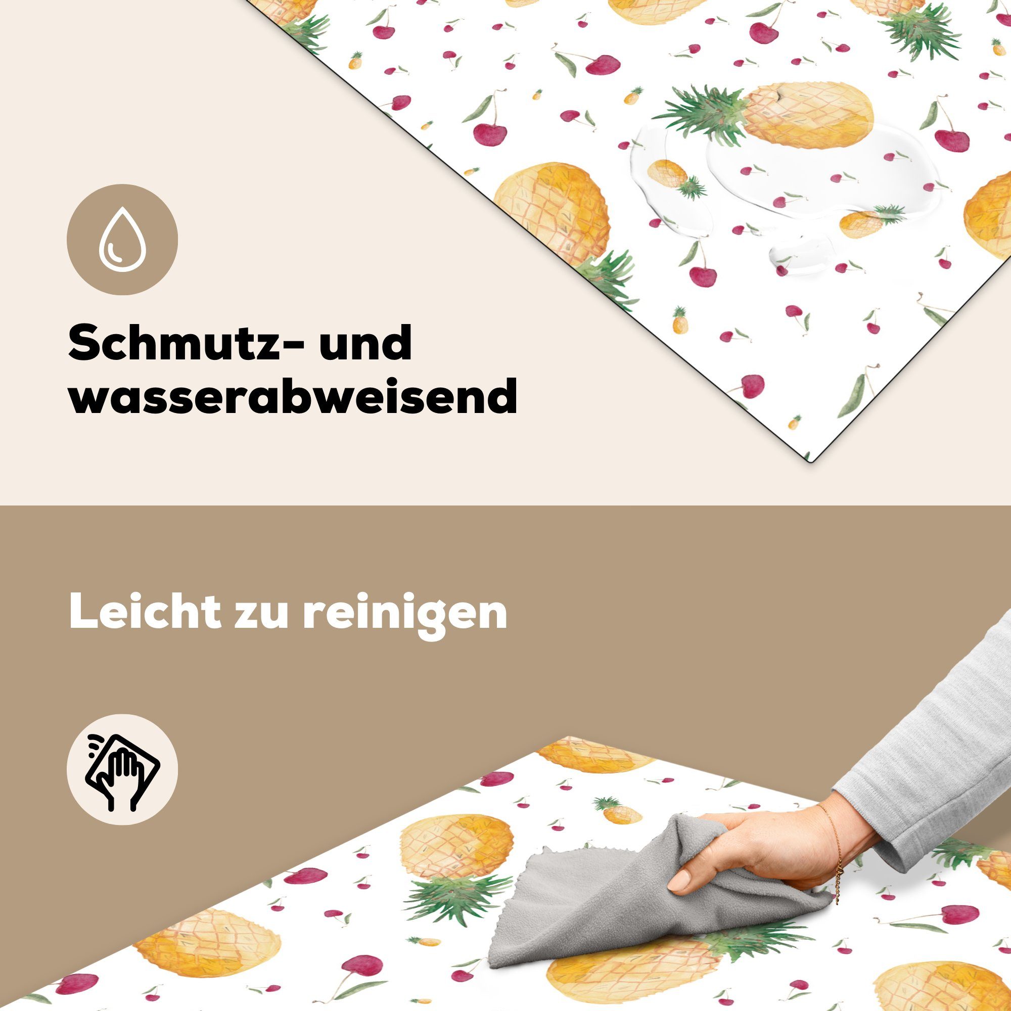 MuchoWow Herdblende-/Abdeckplatte Ananas - für Ceranfeldabdeckung, Arbeitsplatte Kirschen Aquarelle, (1 - Vinyl, tlg), küche 78x78 cm