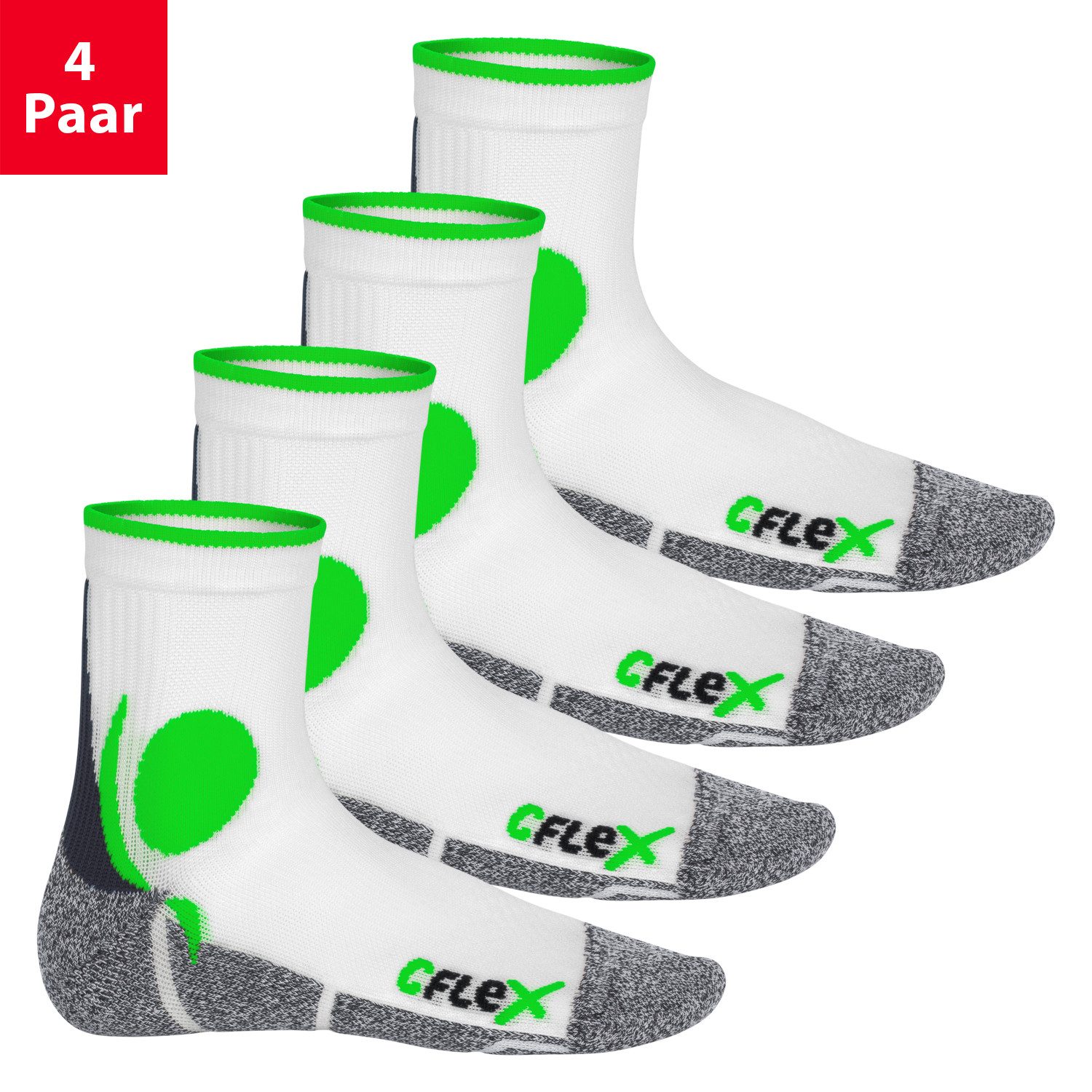 CFLEX Sportsocken Damen und Herren Running Funktionssocken (4 Paar) Laufsocken
